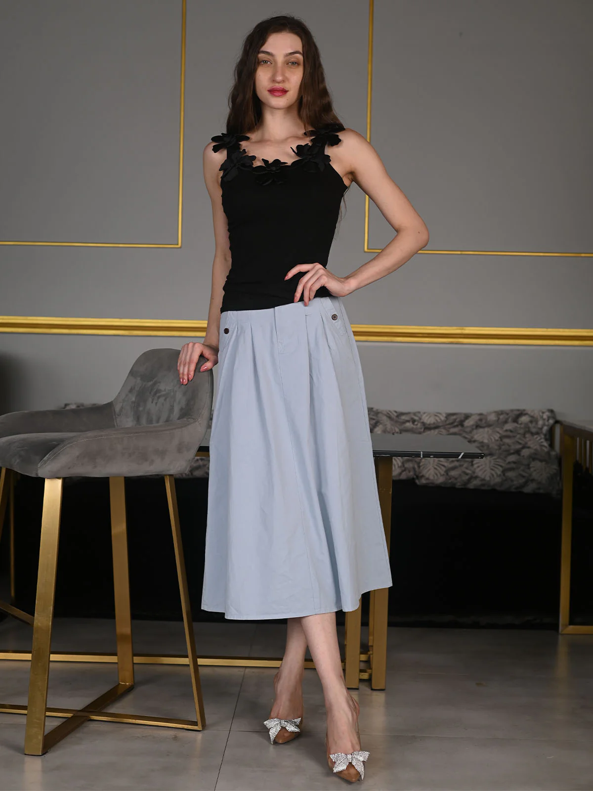 Odette Black Cotton Jersey Solid Top For Women - Image 2