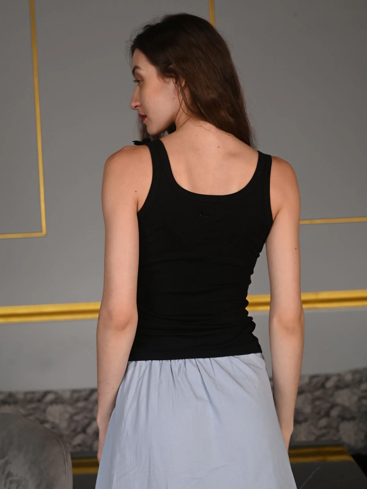 Odette Black Cotton Jersey Solid Top For Women - Image 4