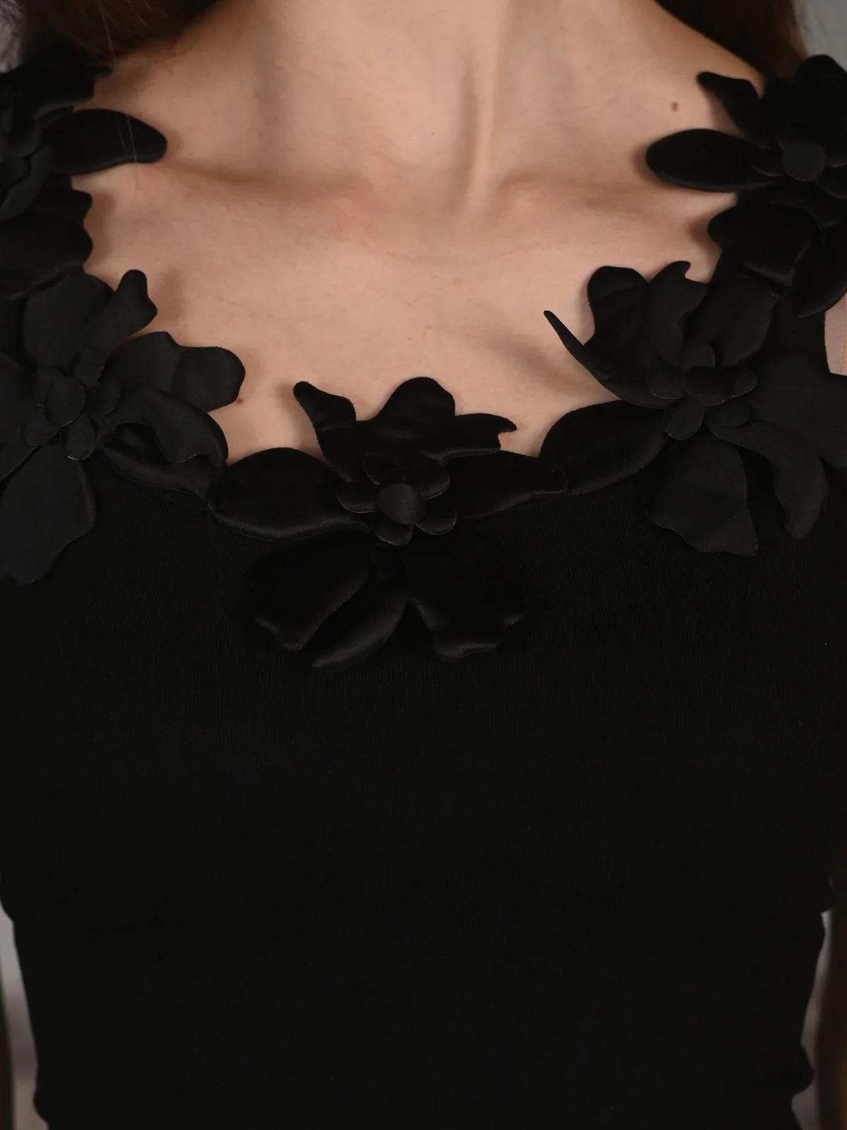 Odette Black Cotton Jersey Solid Top For Women - Image 5