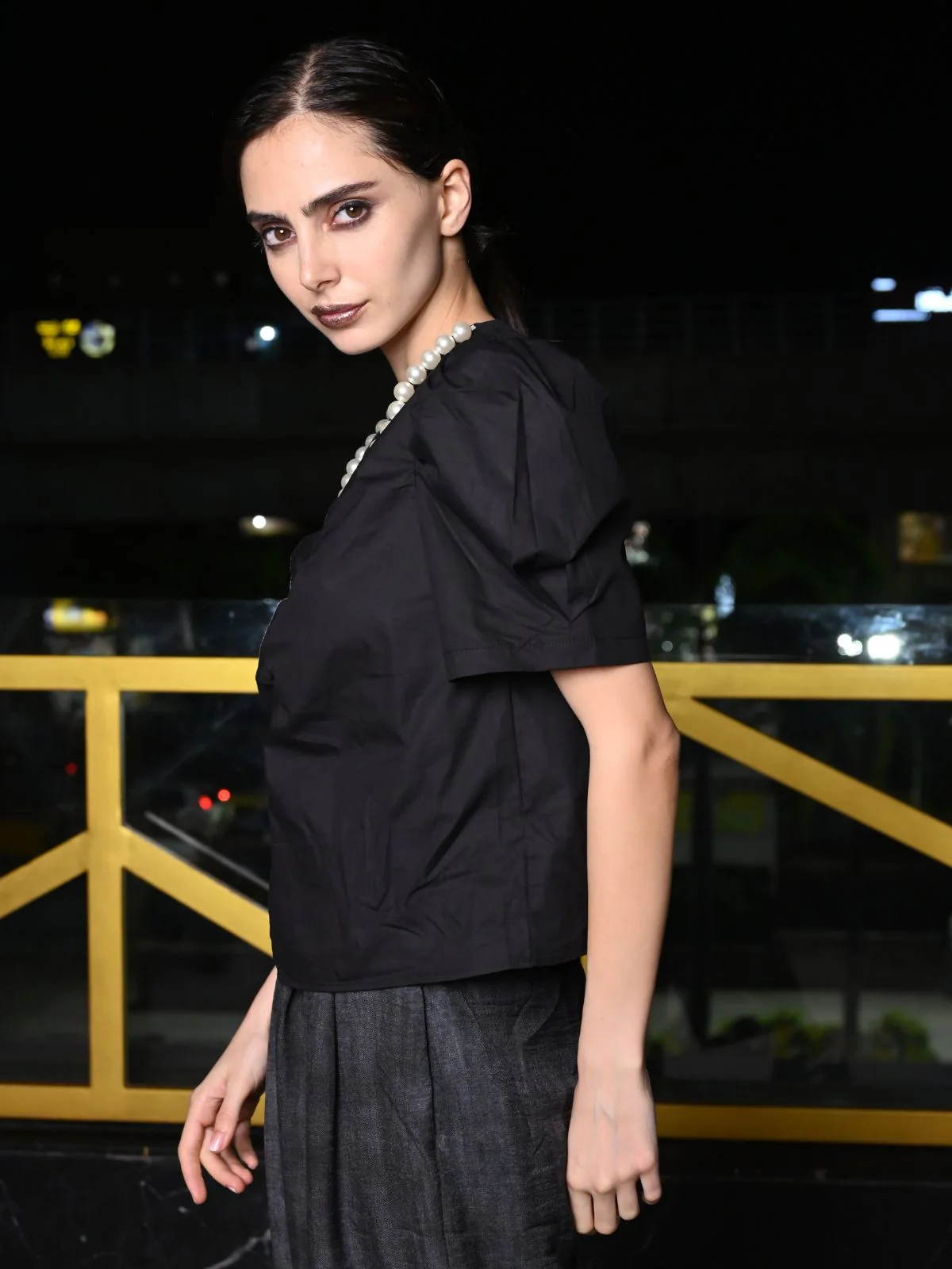 Odette Black Cotton Poplin Embroidered Top For Women - Image 3