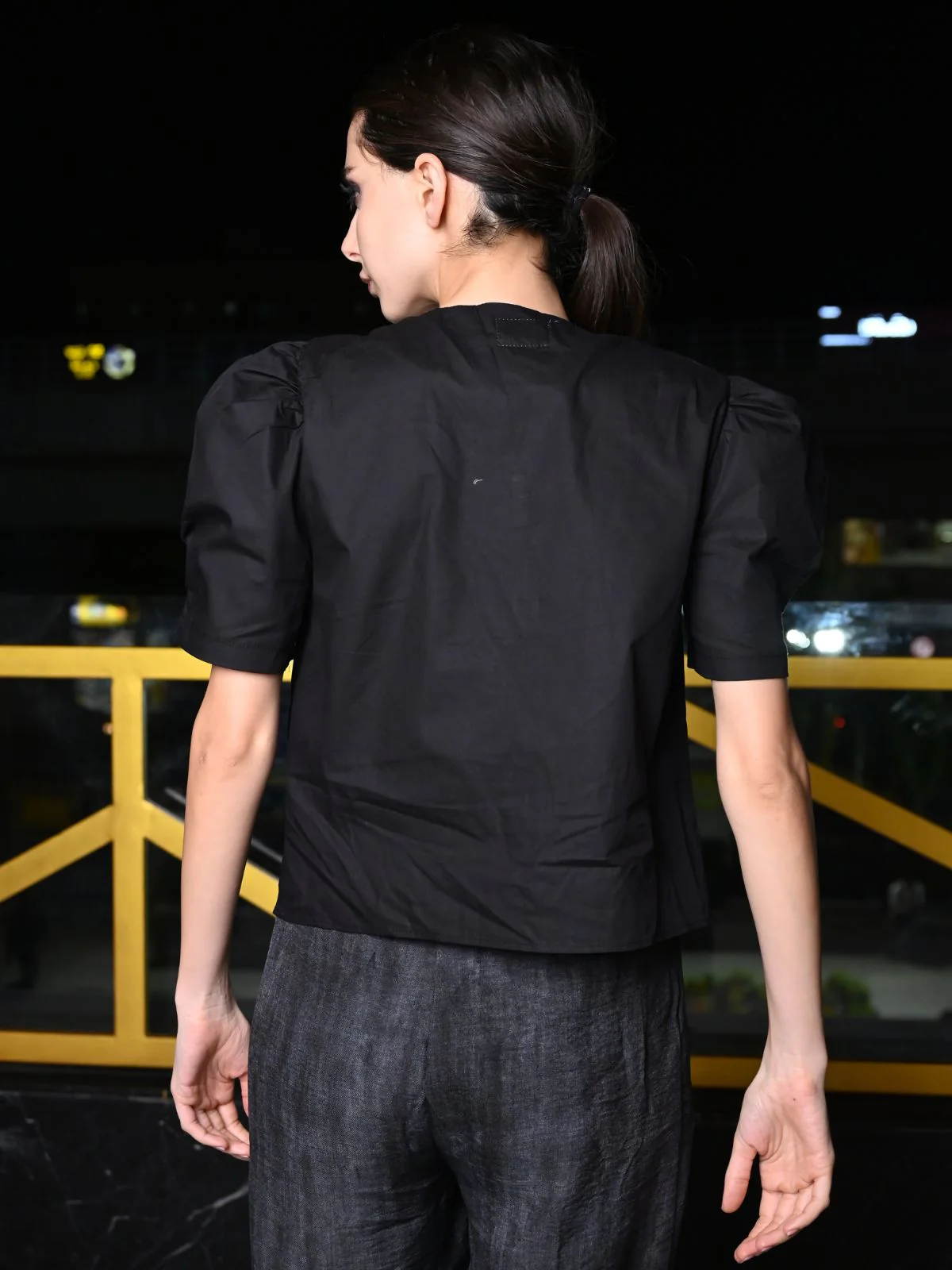 Odette Black Cotton Poplin Embroidered Top For Women - Image 4