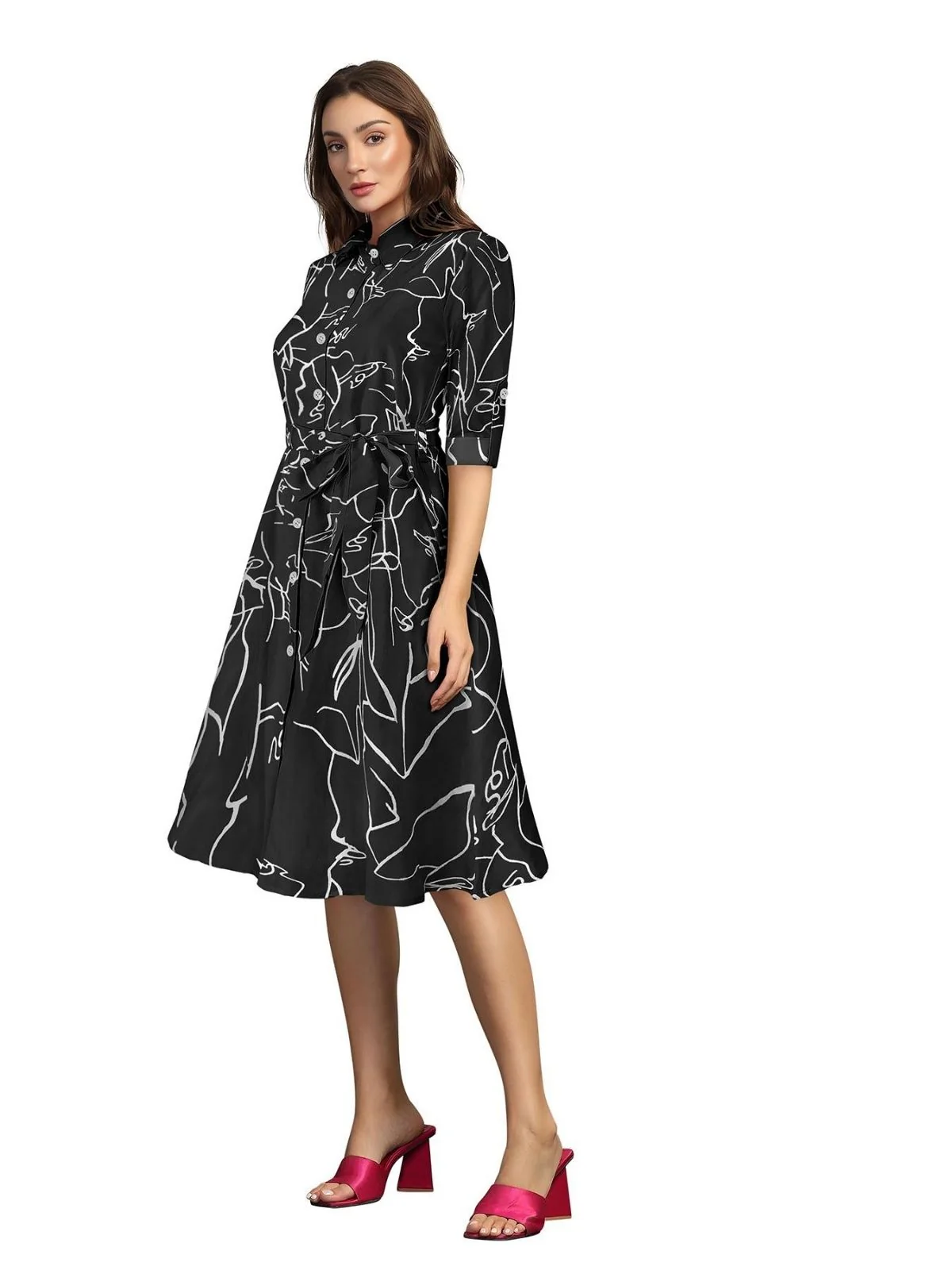 Odette Black Cotton Printed Dress For Women - Image 3