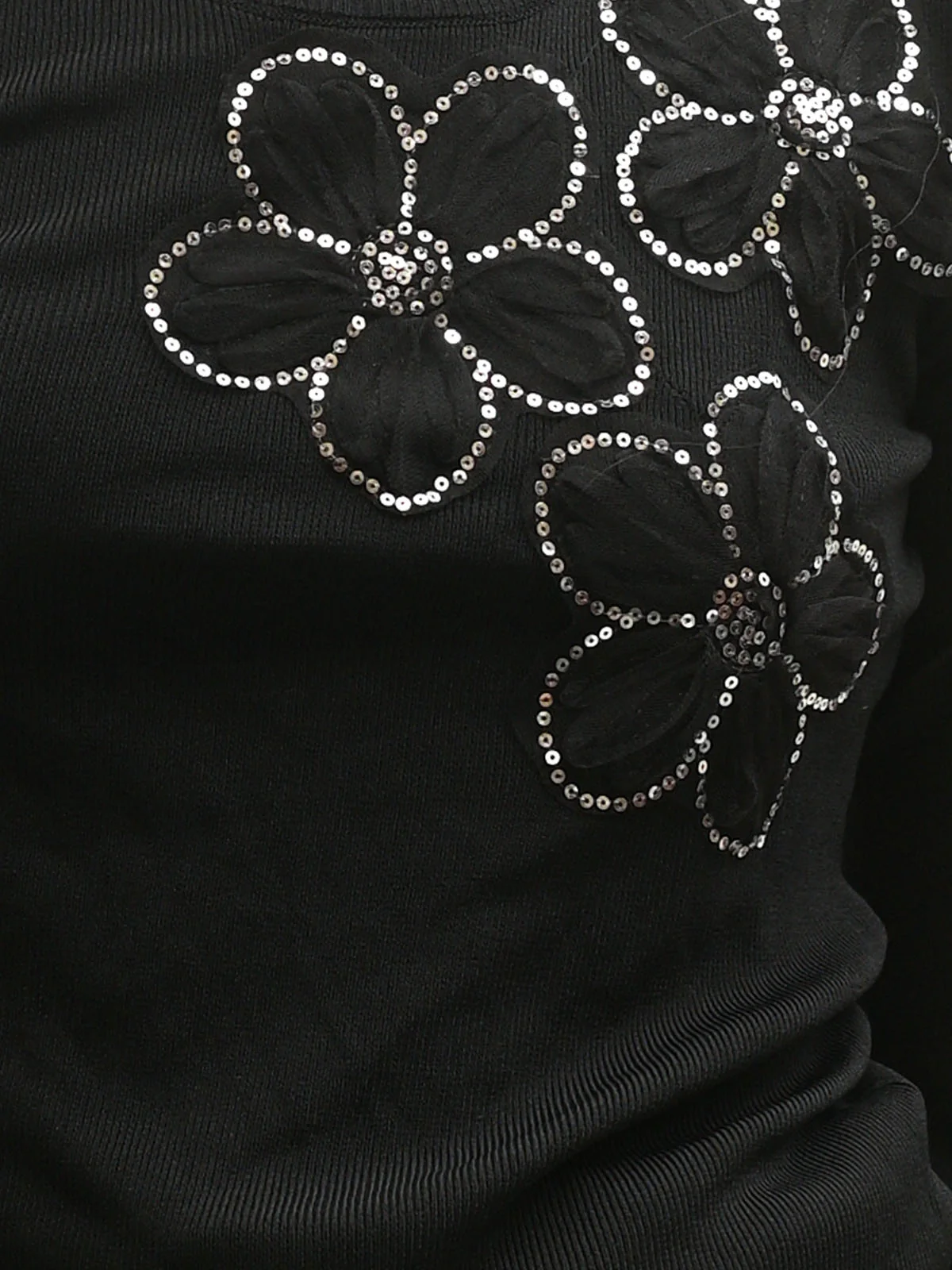 Odette Black Cotton Rib Applique Top For Women - Image 5
