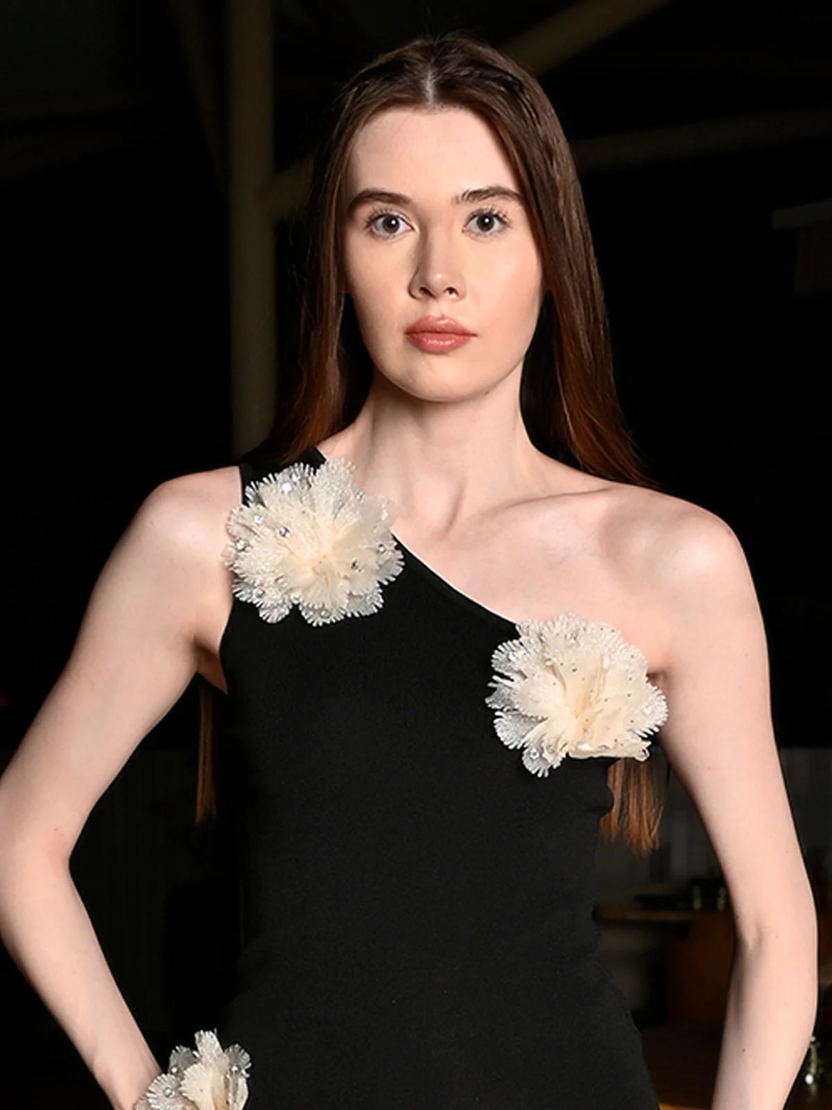 Odette Black Cotton Rib Solid Dress For Women - Image 2
