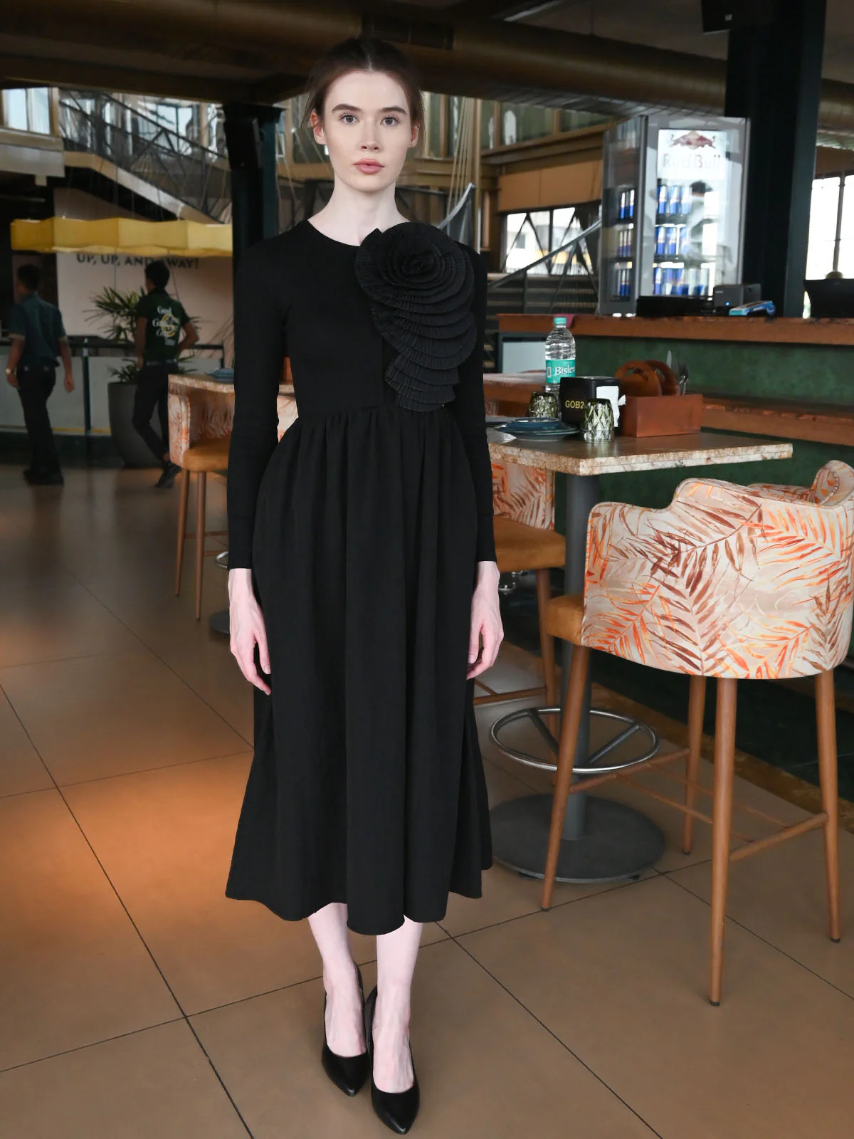 Odette Black Cotton Rib Solid Dress For Women - Image 2