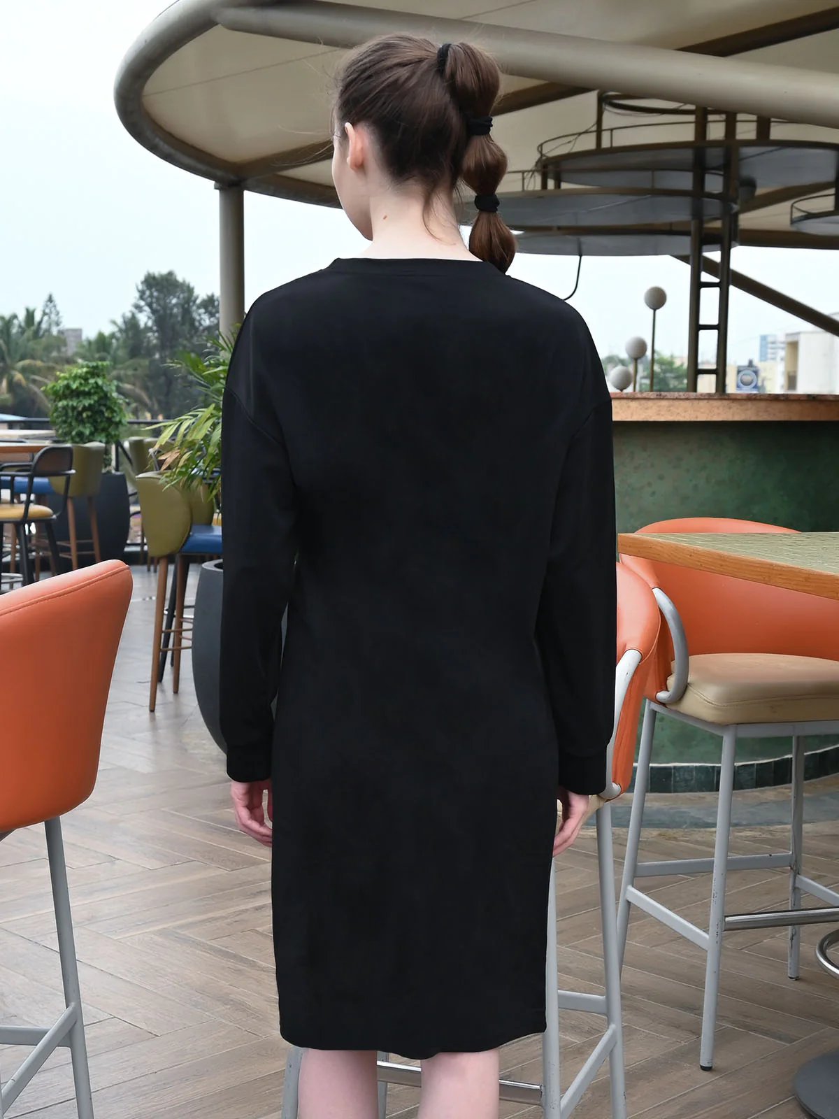 Odette Black Cotton Rib Solid Dress For Women - Image 4
