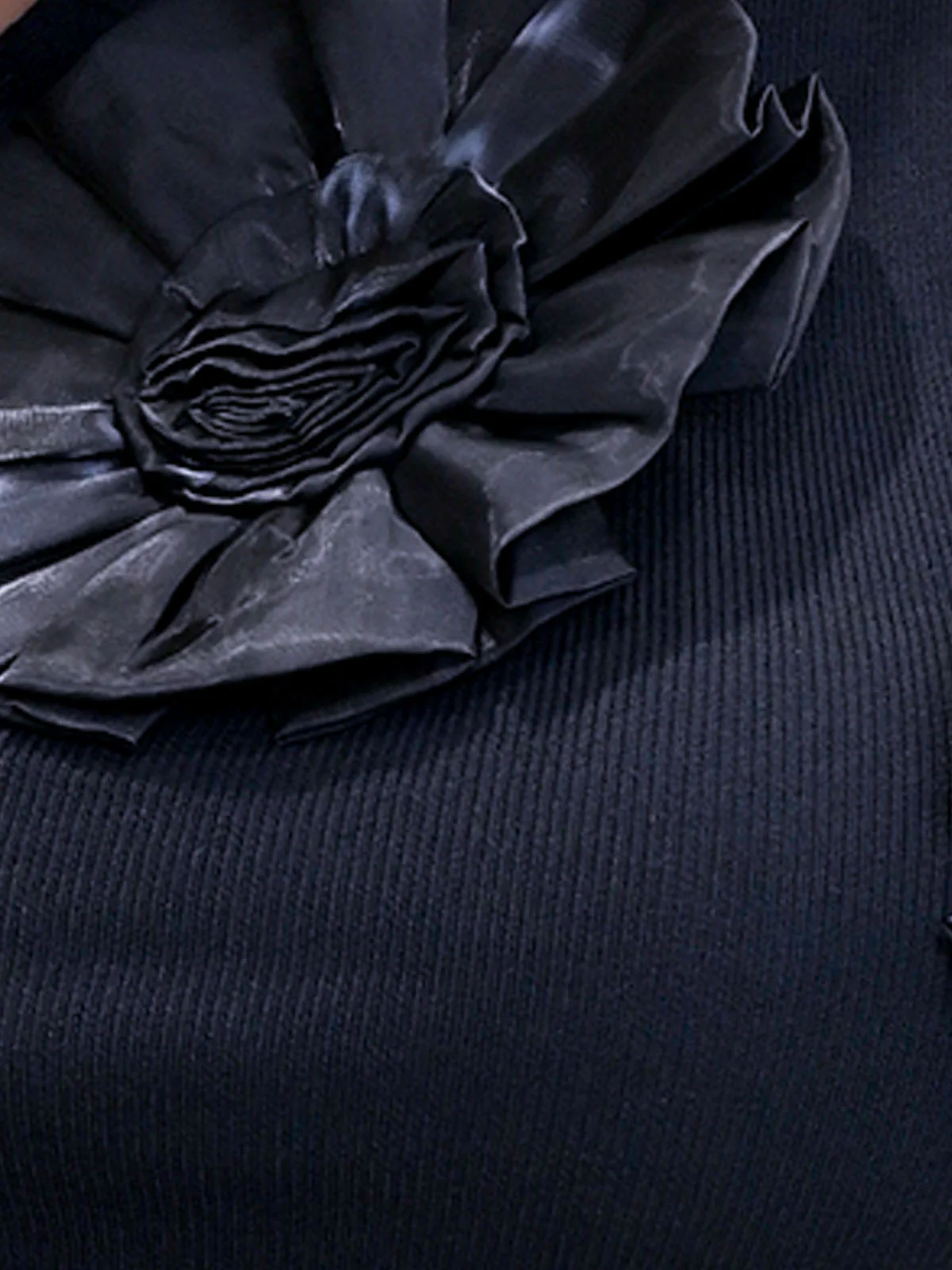 Odette Black Cotton Rib Solid Top For Women - Image 4