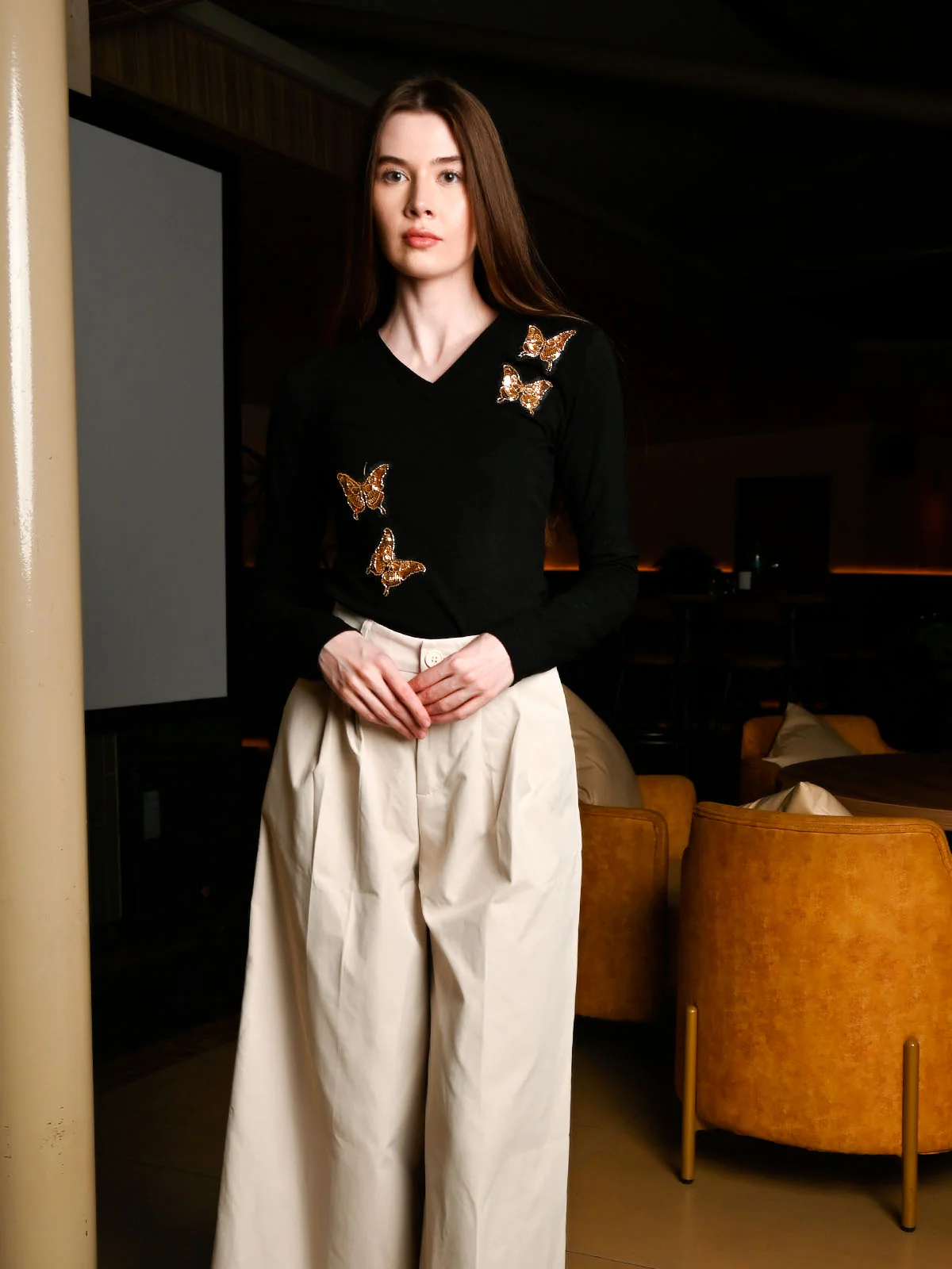 Odette Black Cotton Rib Solid Top For Women - Image 2