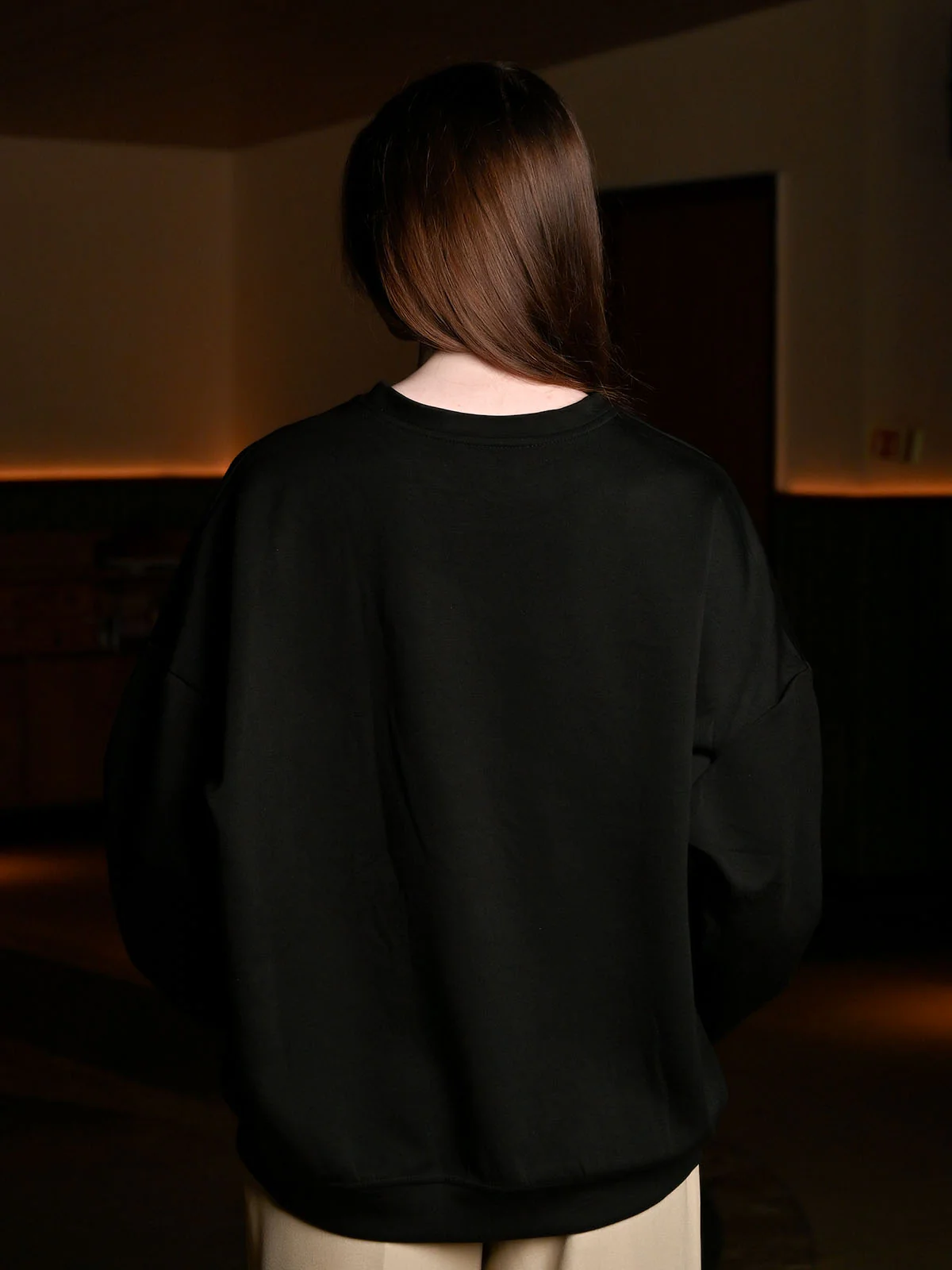 Odette Black Cotton Rib Solid Top For Women - Image 4