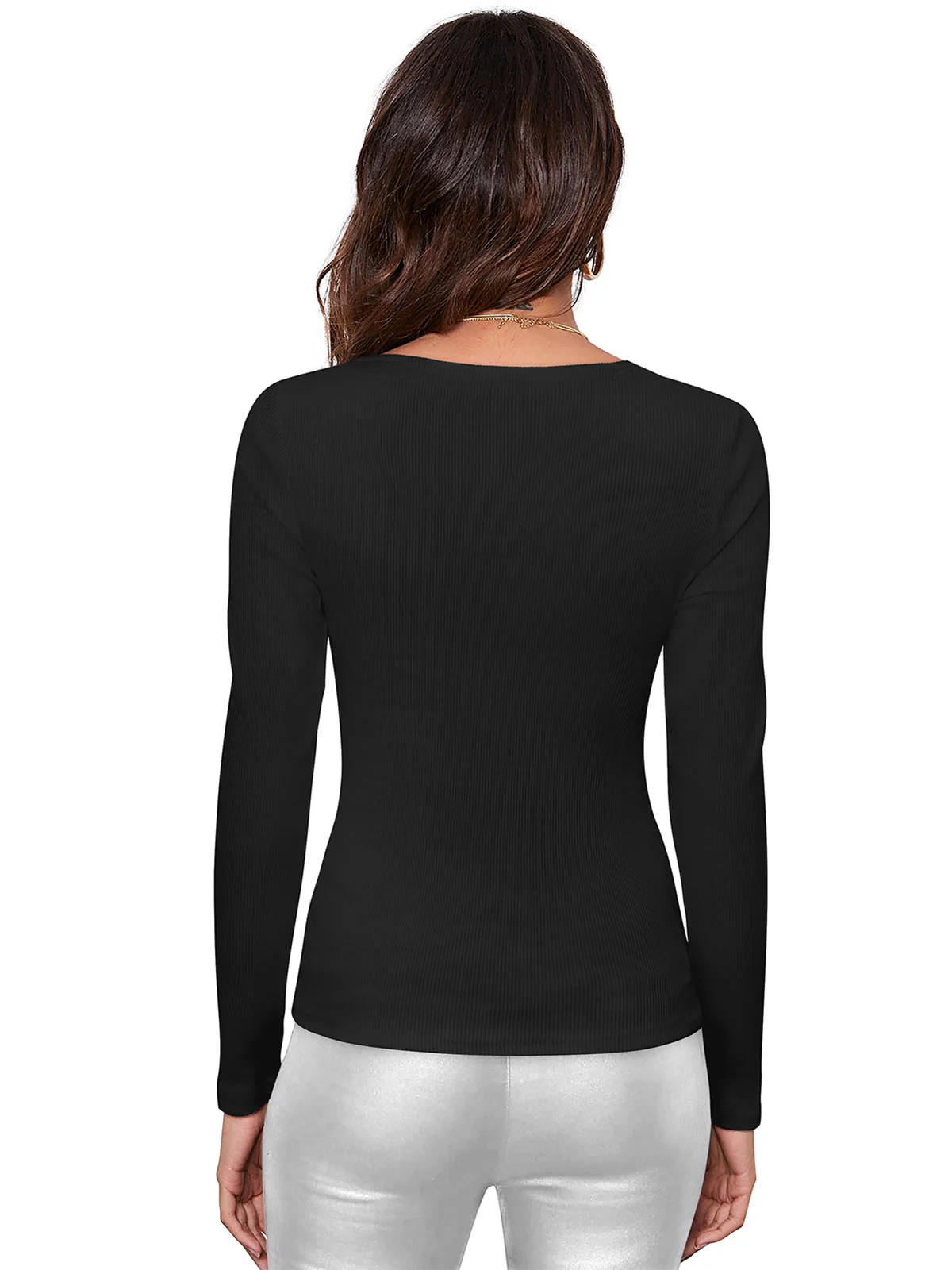 Odette Black Cotton Solid Top For Women - Image 4