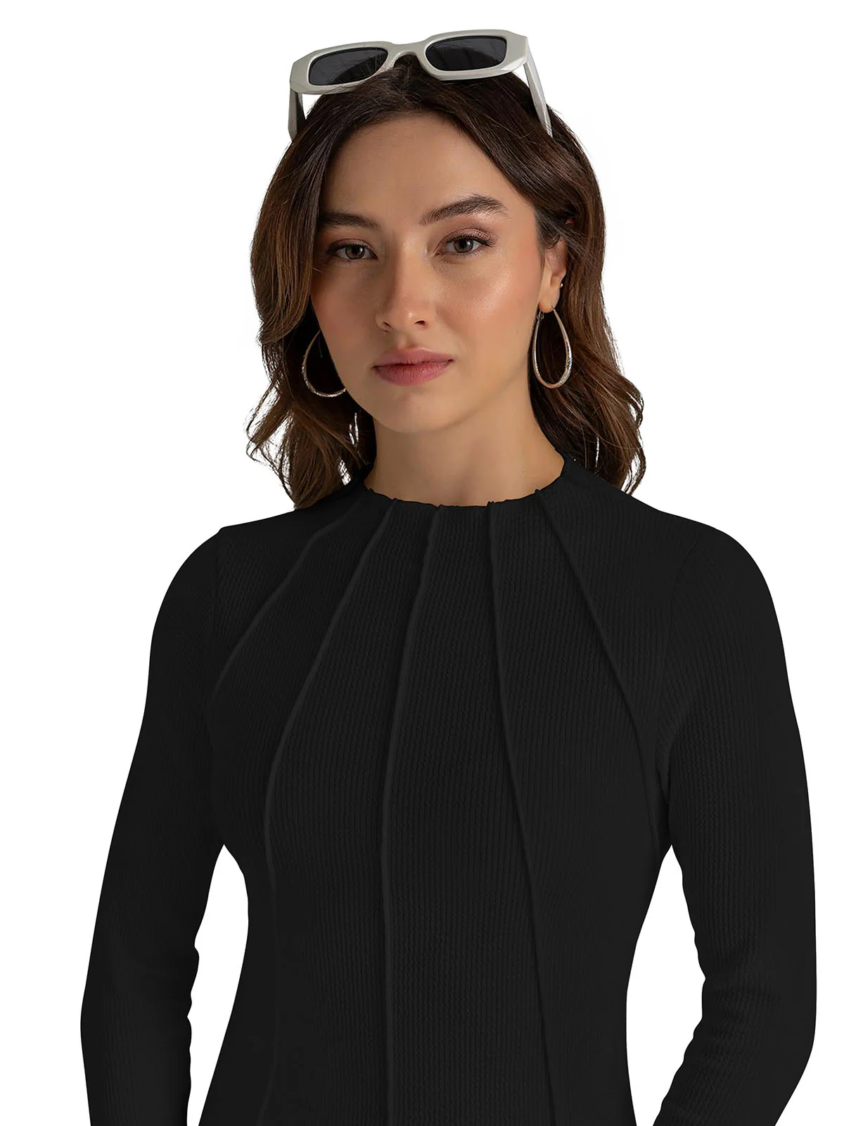 Odette Black Cotton Solid Top For Women - Image 3