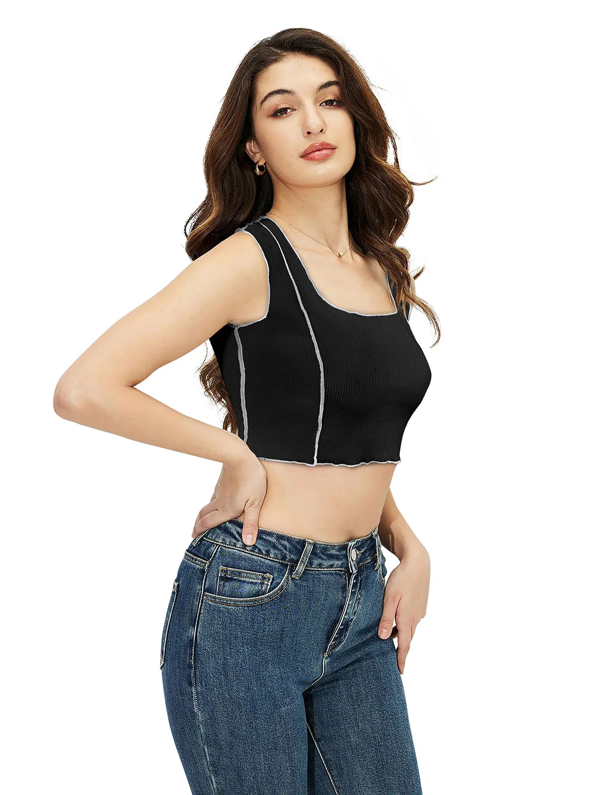 Odette Black Cotton Solid Top For Women - Image 2