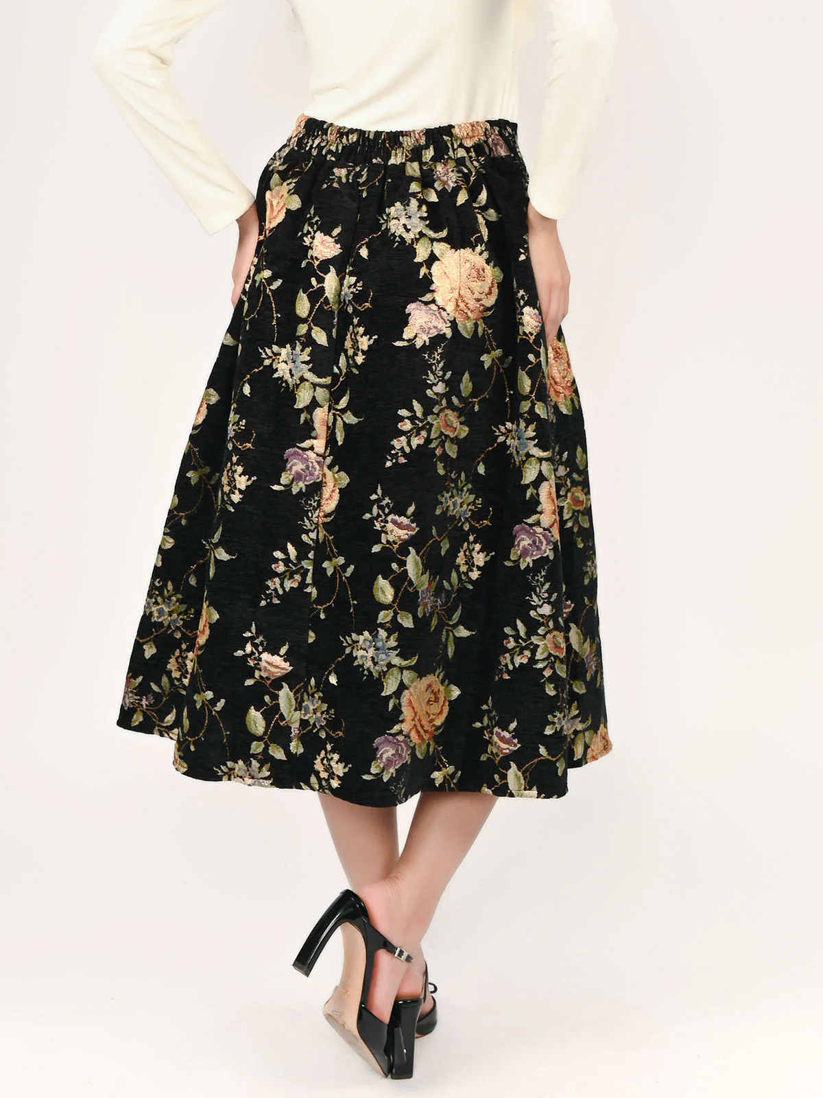 Odette Black Cotton Twill Woven Skirt For Women - Image 4