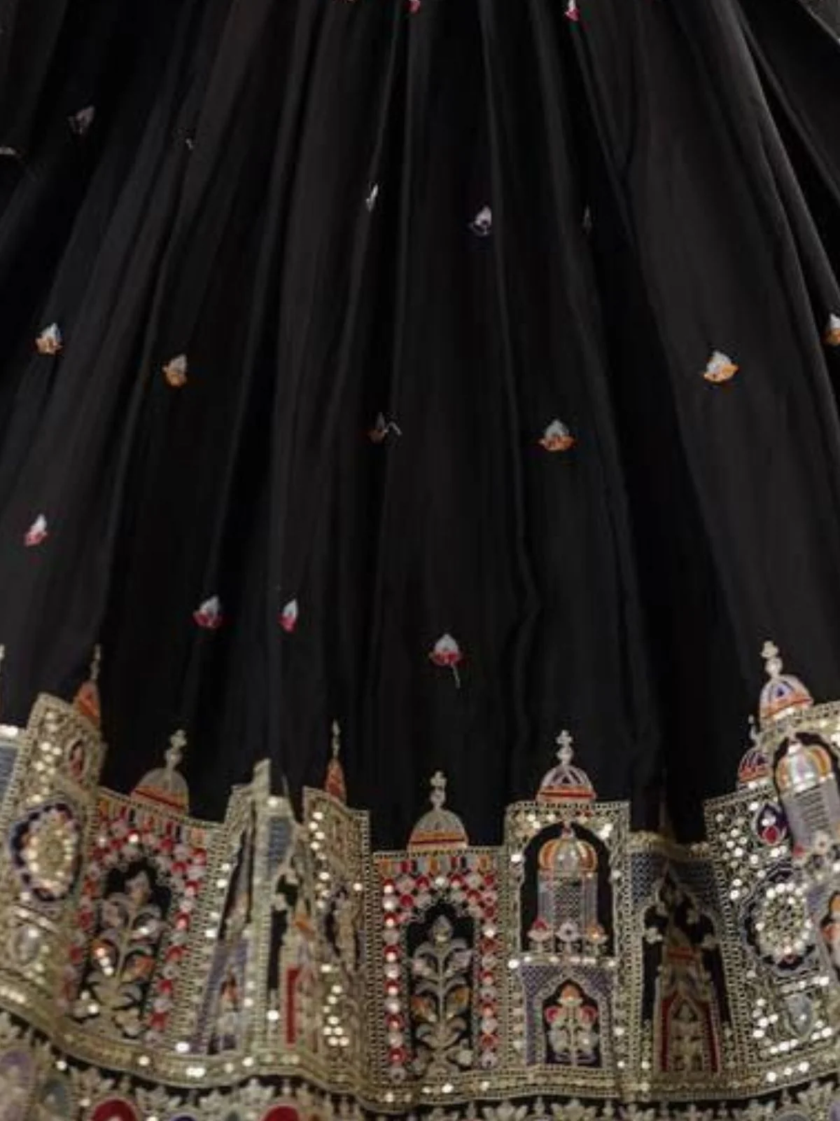 Odette Black Crepe Embellished Semi Stitched Lehenga For Women - Image 6