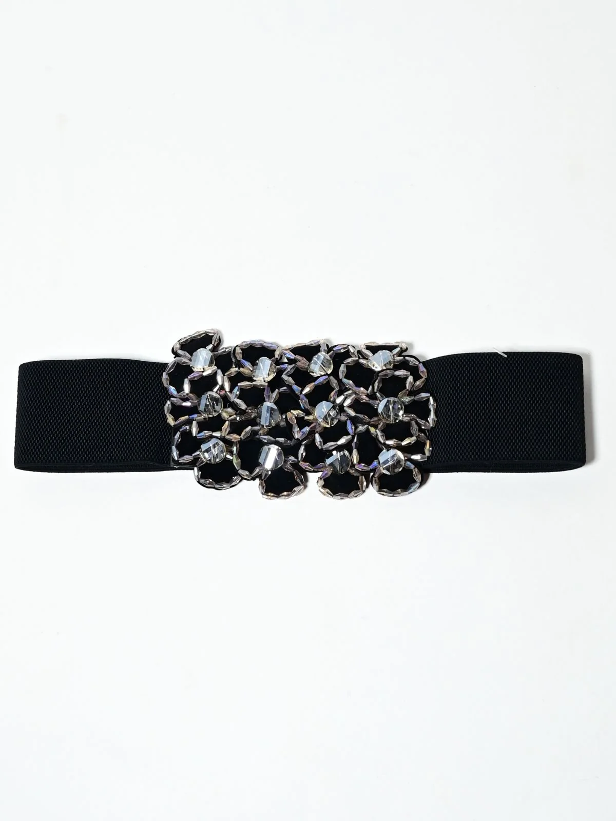 Odette Black Elastic Beaded Pearl Belt For Women - Image 2