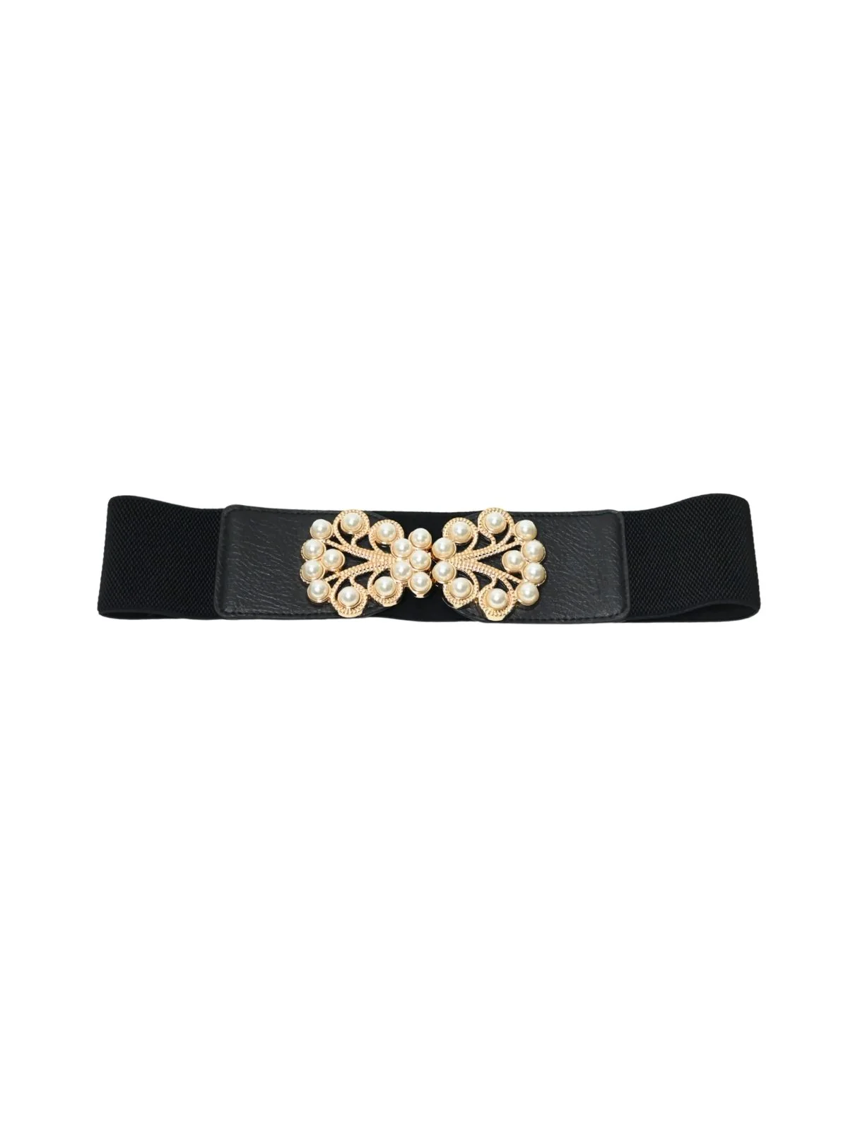 Odette Black Elastic Embellished Belt For Women - Image 3