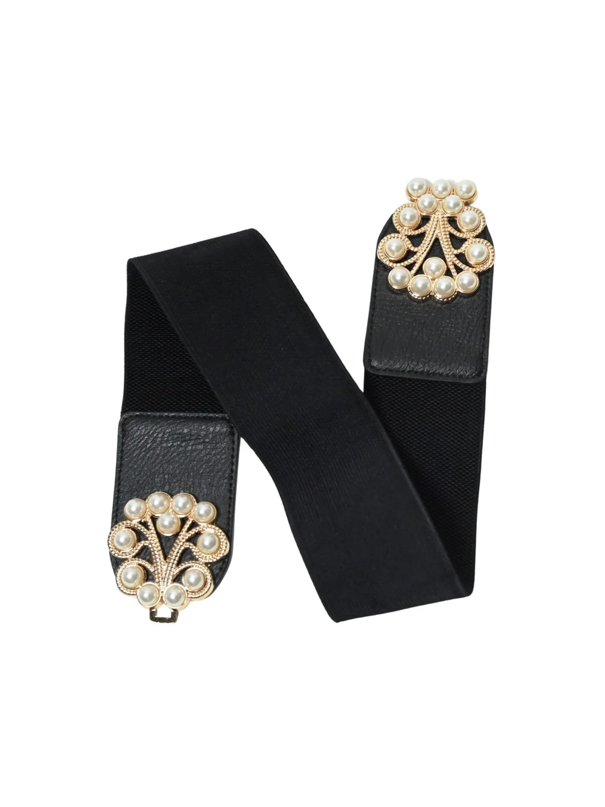 Odette Black Elastic Embellished Belt For Women - Image 4