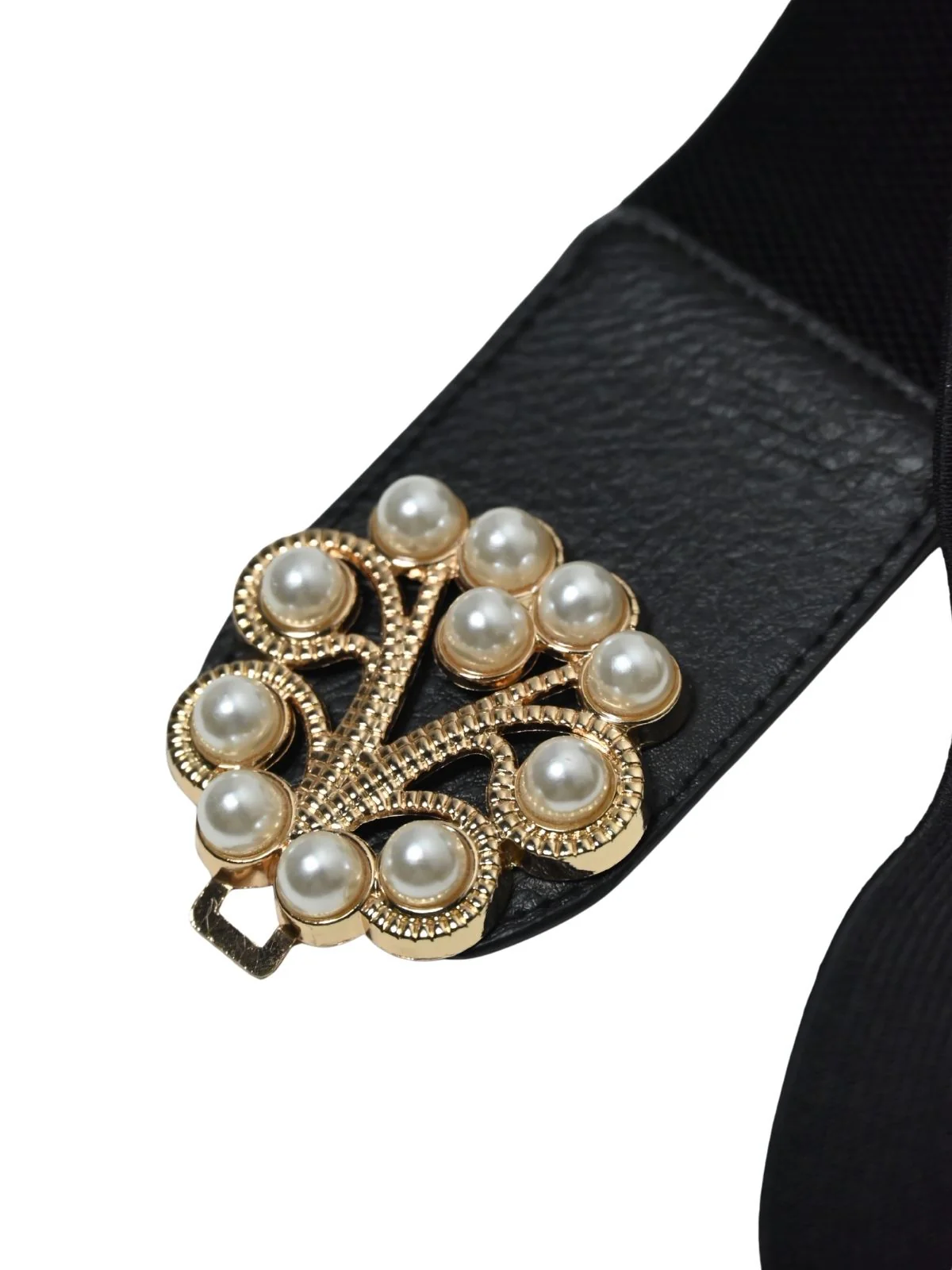 Odette Black Elastic Embellished Belt For Women - Image 5
