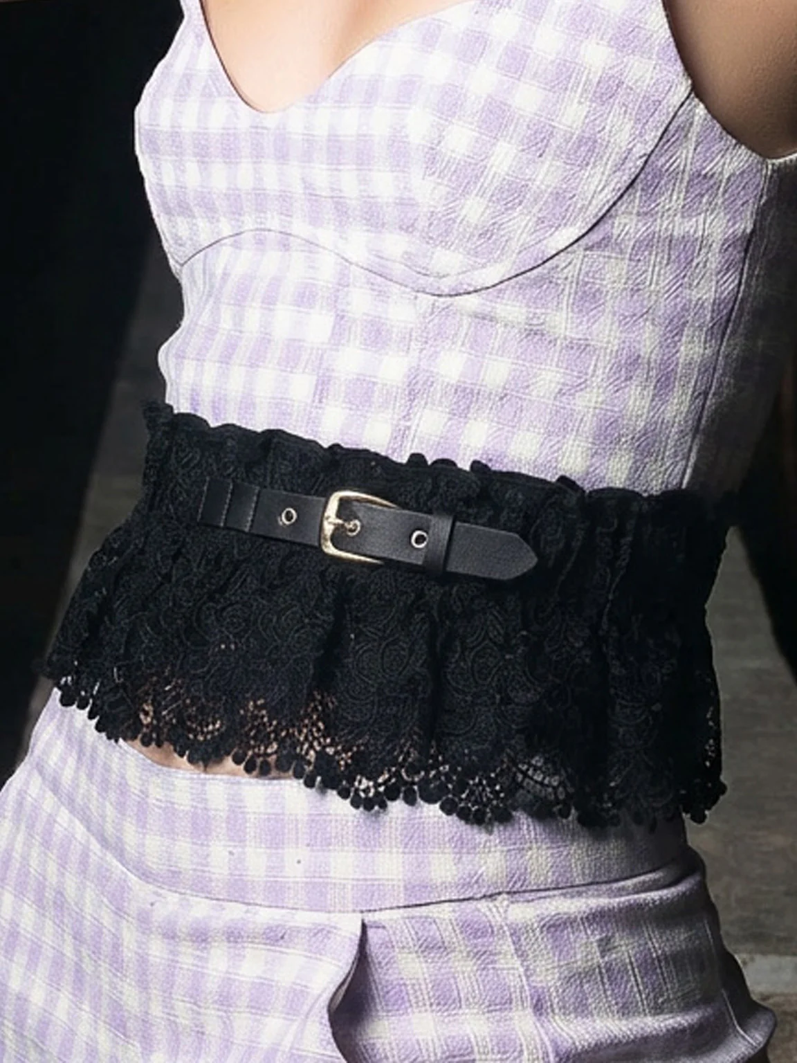 Odette Black Elastic Lace Work Belt For Women - Image 6