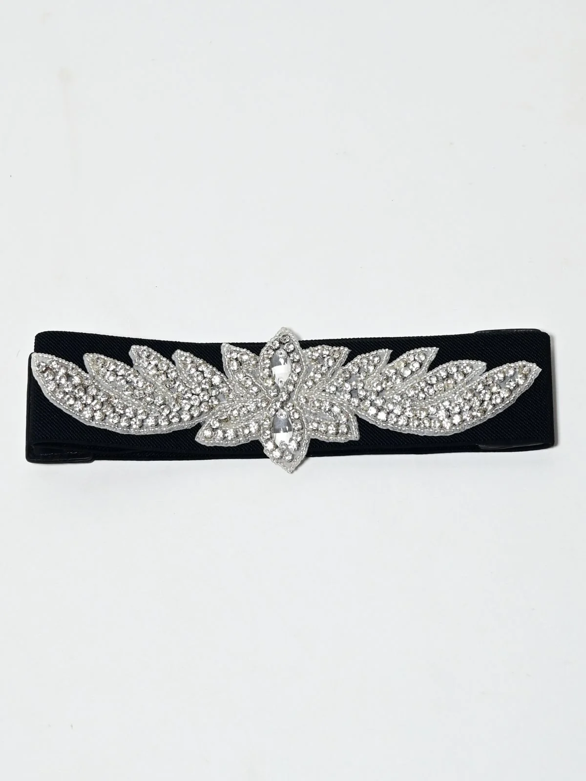 Odette Black Elastic Stone Belt For Women - Image 2