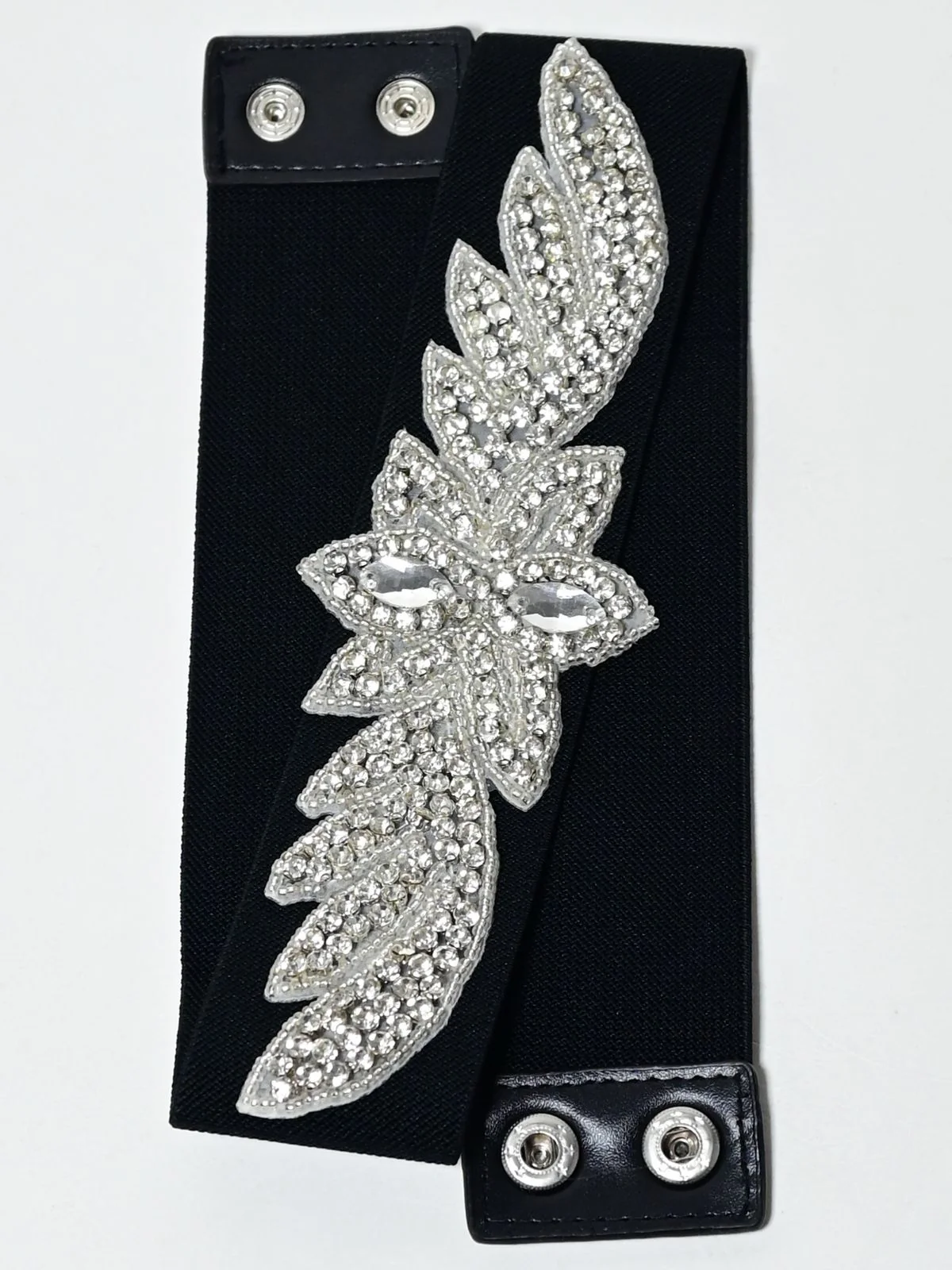 Odette Black Elastic Stone Belt For Women - Image 4