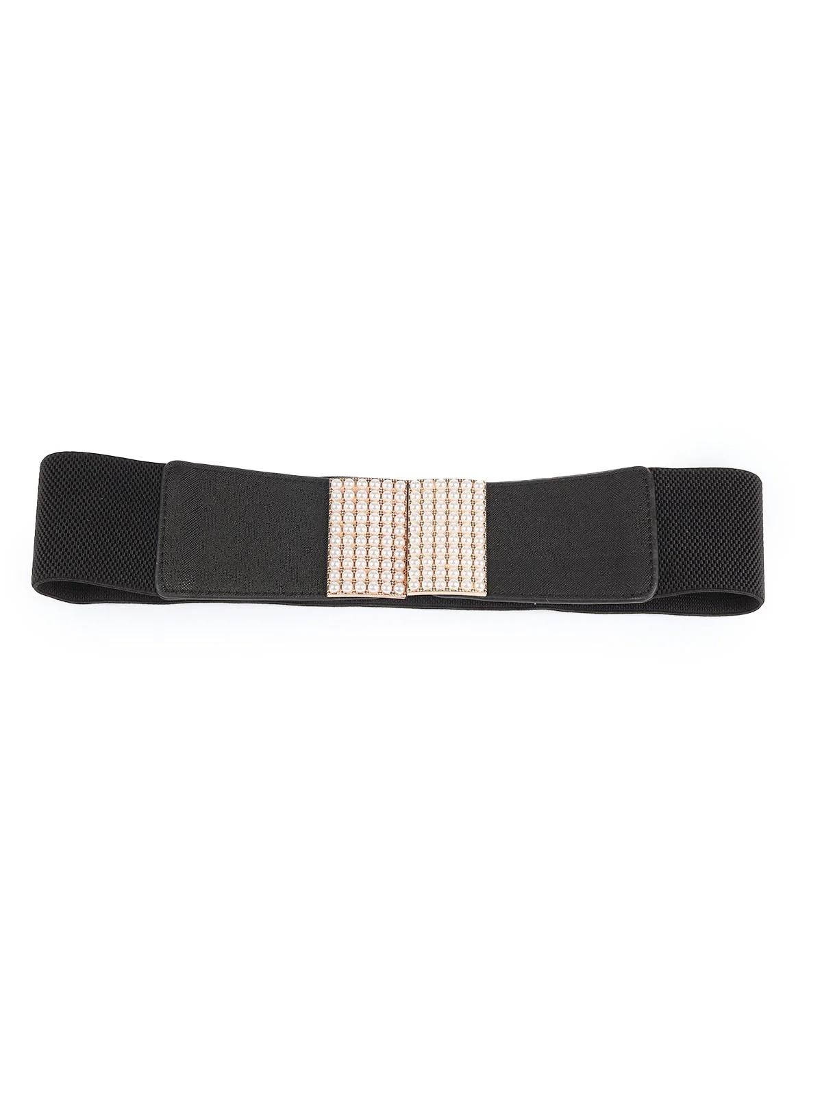 Odette Black Elastic With PU Embellished Belt For Women - Image 3
