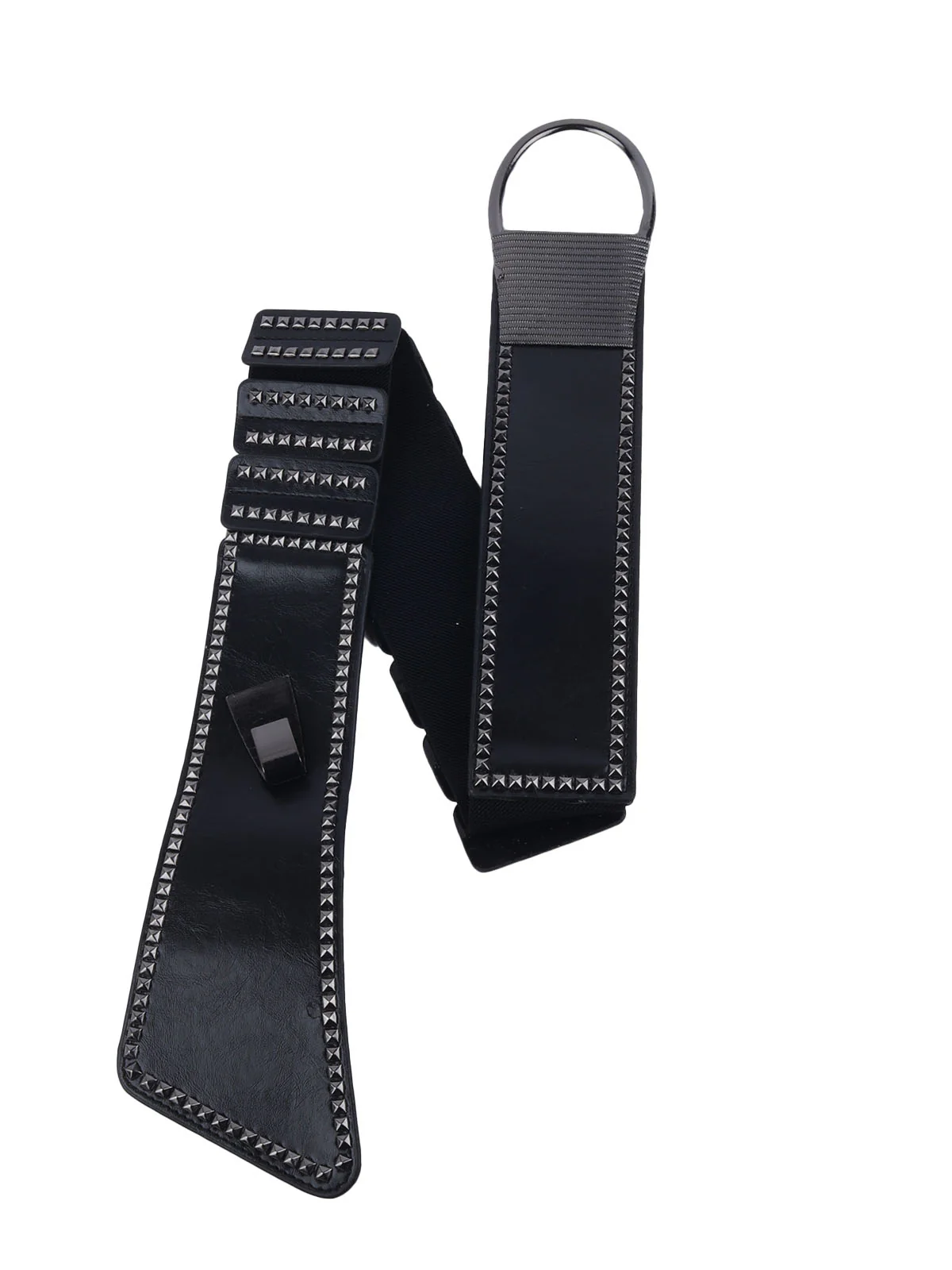 Odette Black Elastic With PU Solid Belt For Women - Image 5