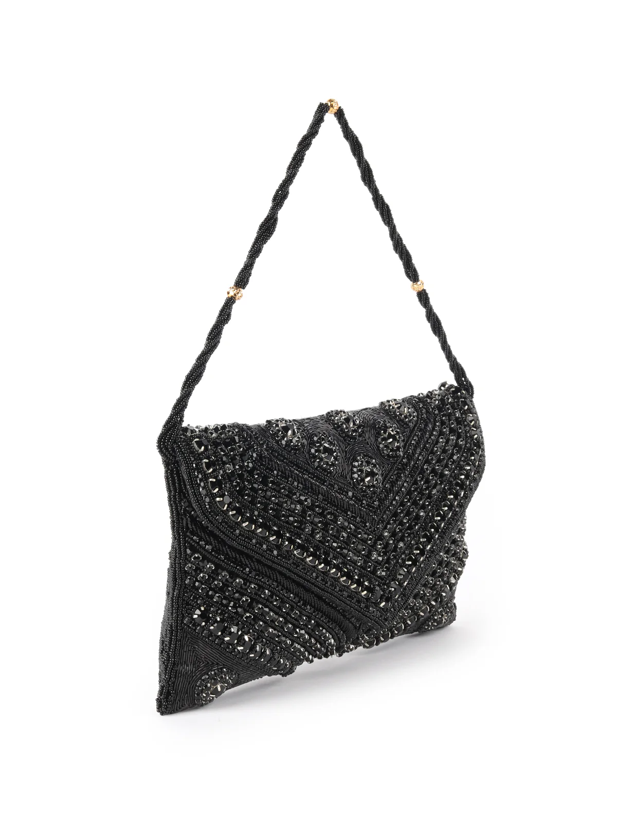 Odette Black Embellished Bridal Clutch For Women - Image 4