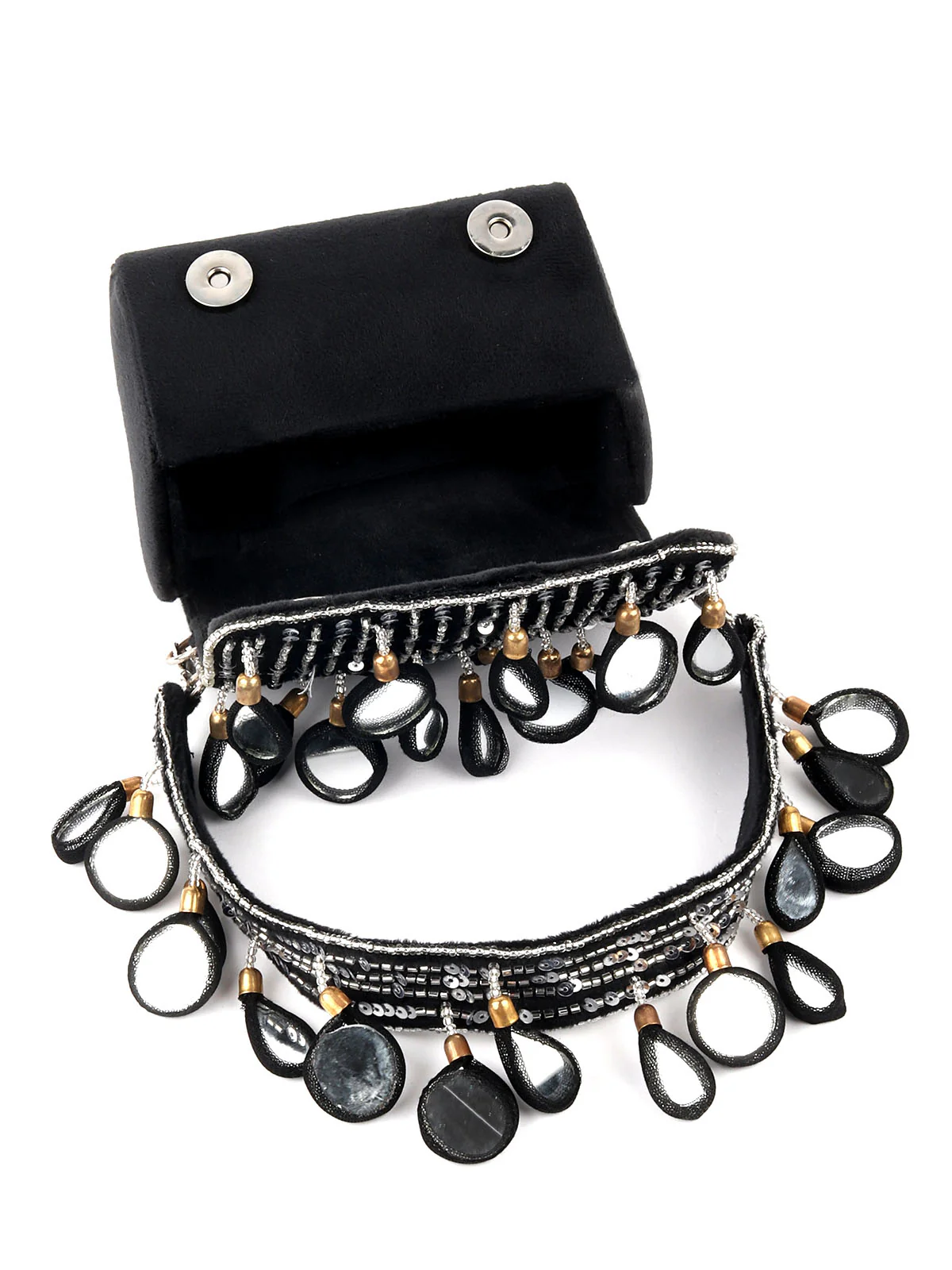 Odette Black Embellished Clutch With Tassels For Women - Image 6