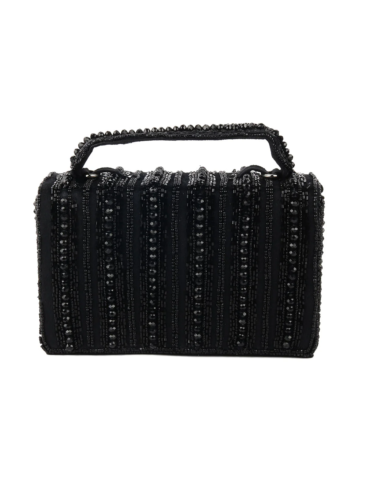 Odette Black Embellished Clutch With Tassels For Women - Image 4