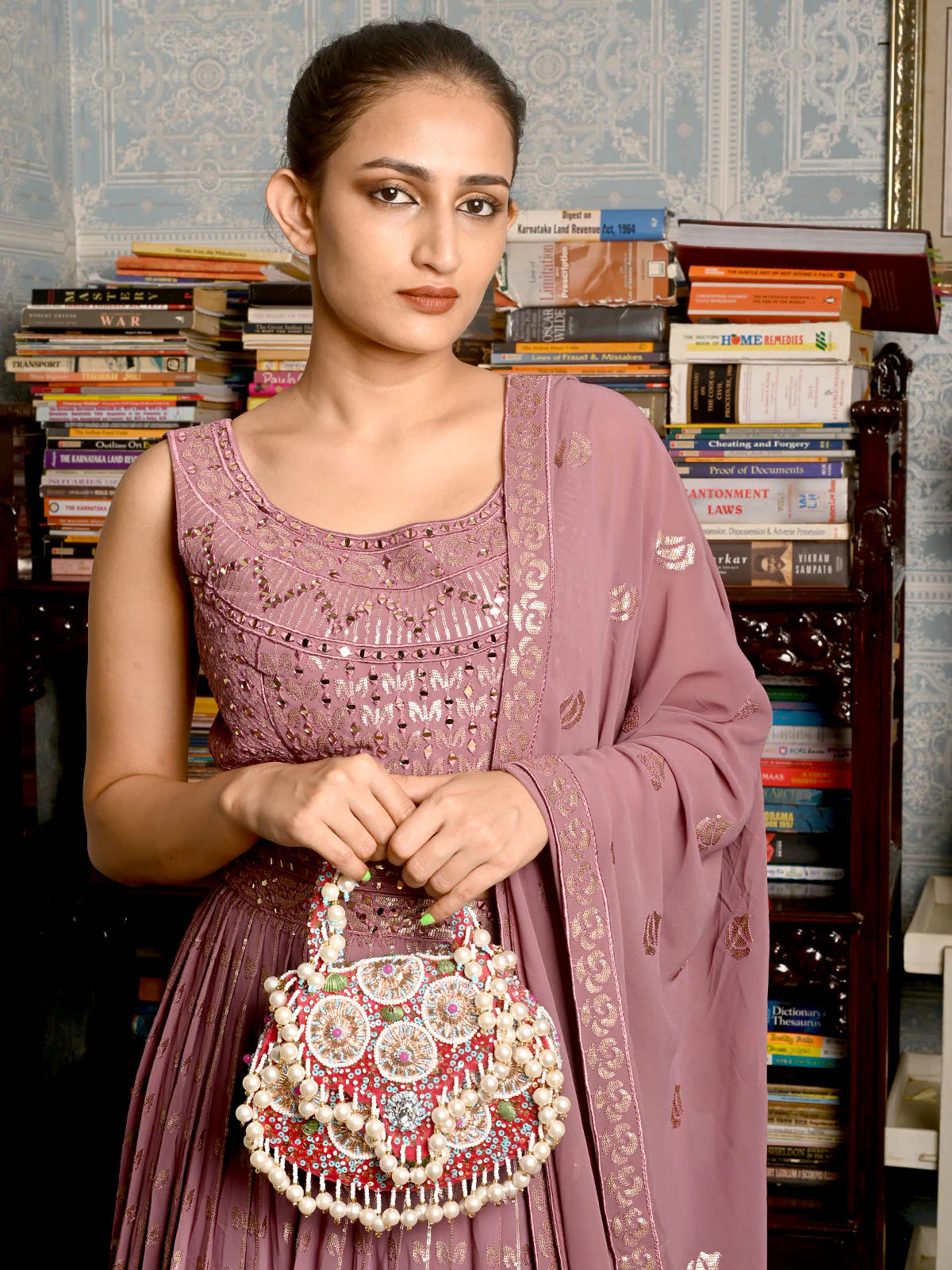 Odette Pink Embellished Clutches For Women - Image 2