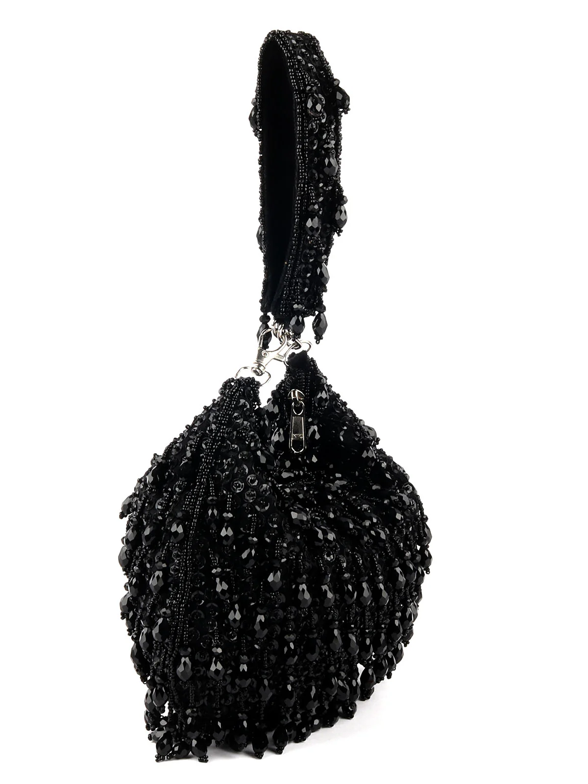 Odette Black Embellished Moon Clutch With Tassels For Women - Image 6