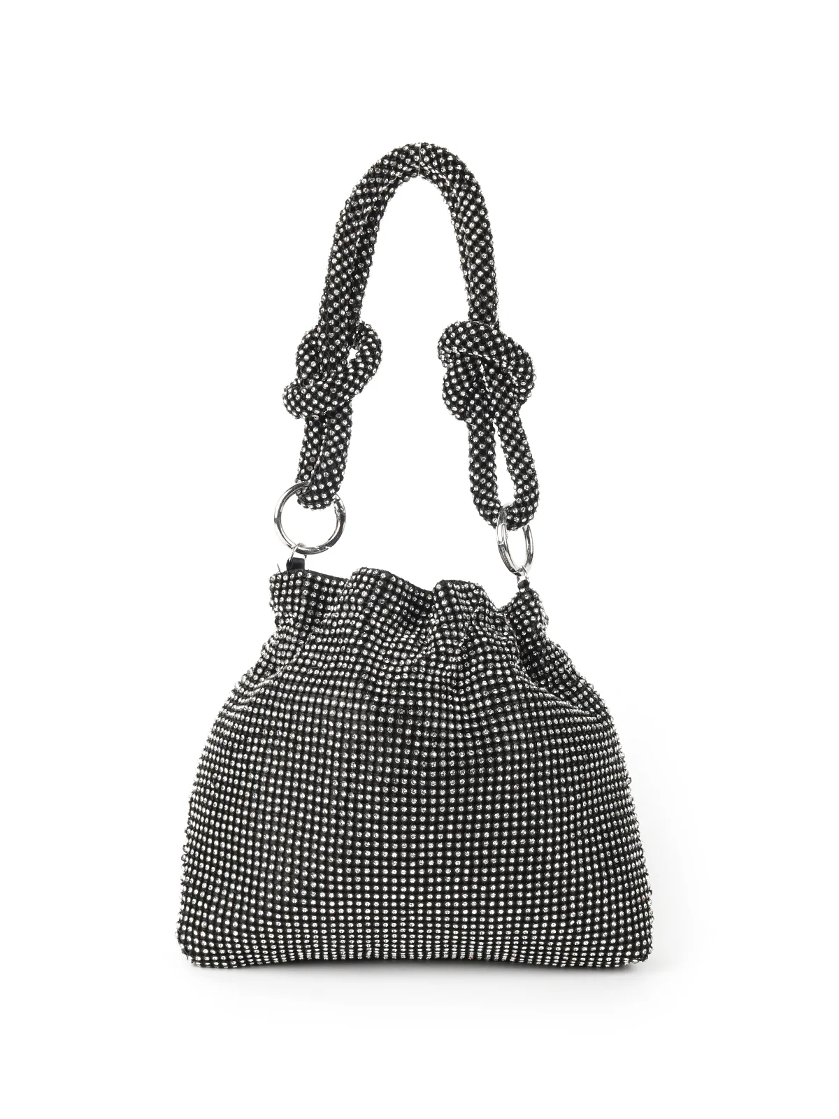 Odette Black Embellished Potli Bag For Women - Image 5