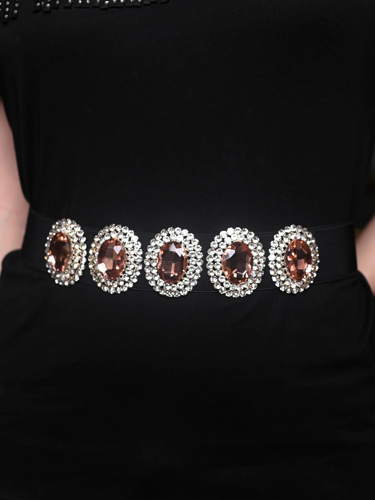 Odette Black Embellished Synthetic Stretchable Belt For Women - Image 2