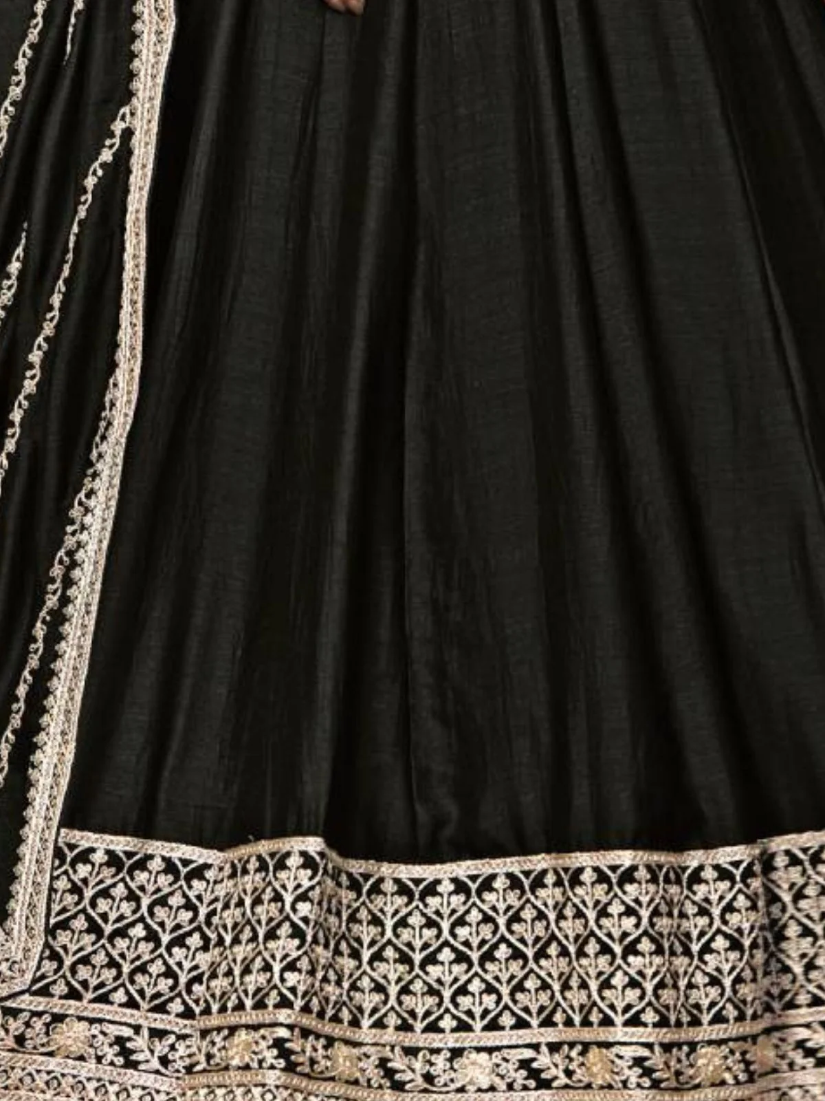 Odette Black Embroidered Art Silk Unstitched Gown For Women - Image 5
