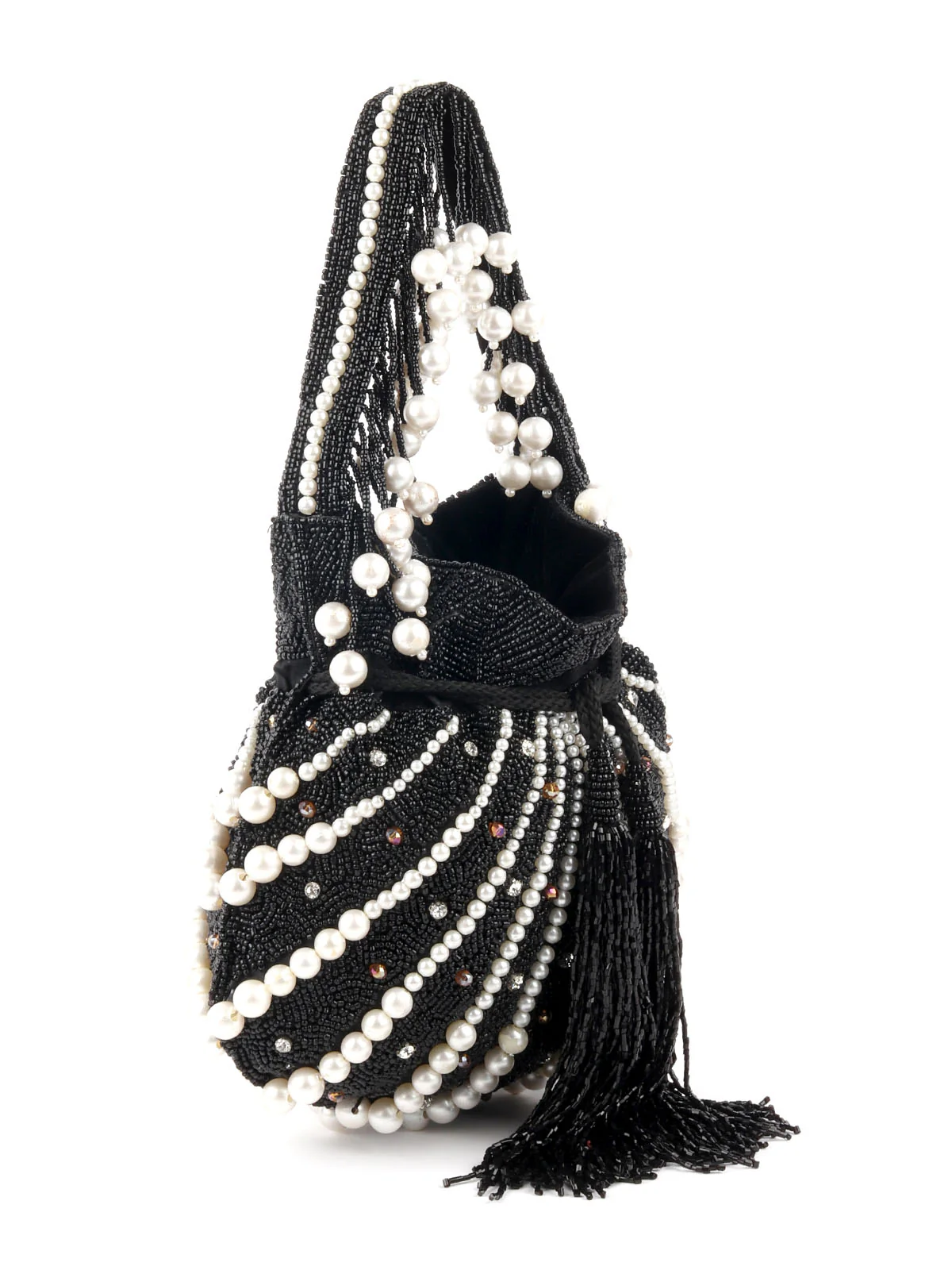 Odette Black Embroidered Potli Bag For Women - Image 4