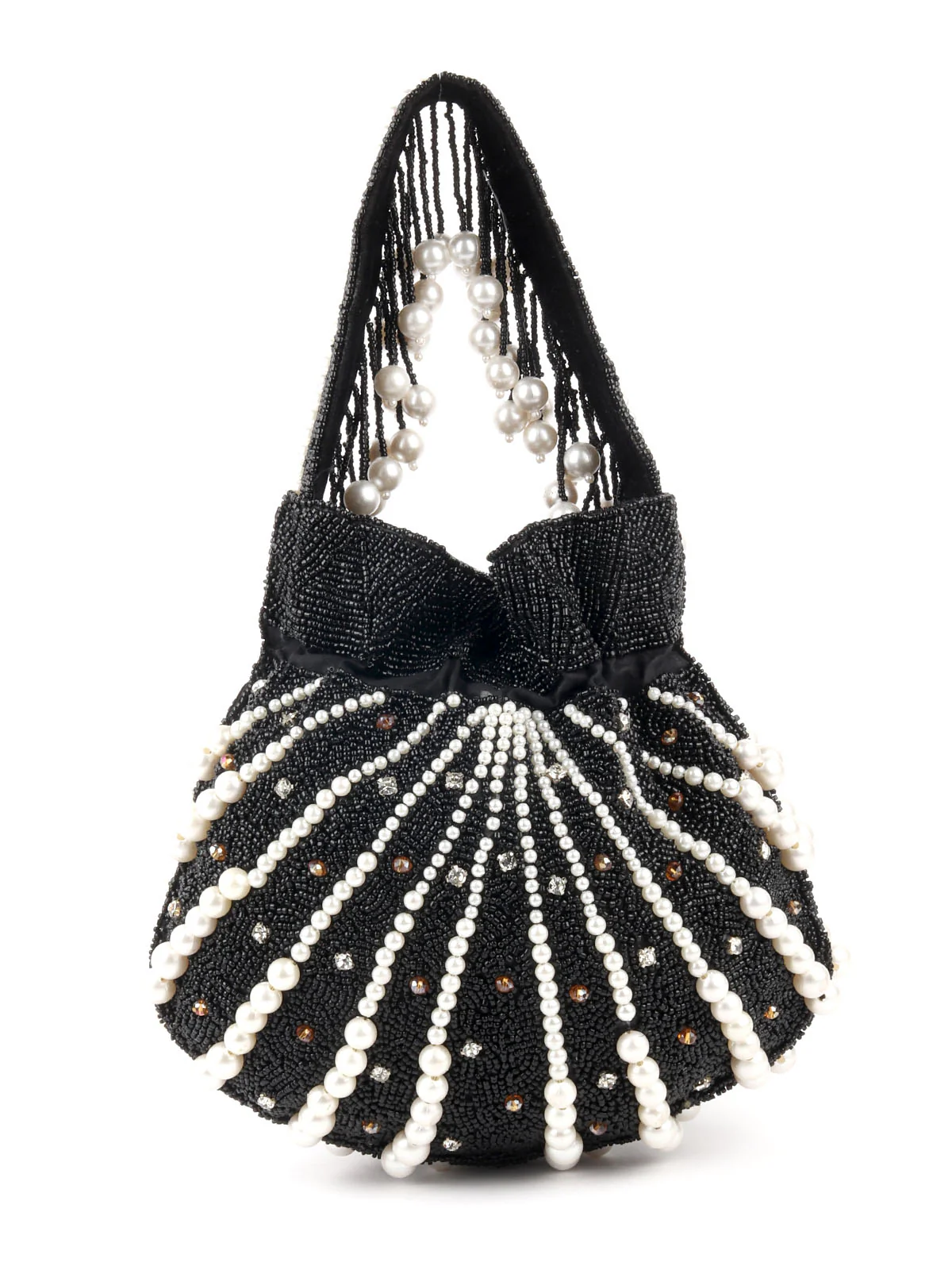 Odette Black Embroidered Potli Bag For Women - Image 5