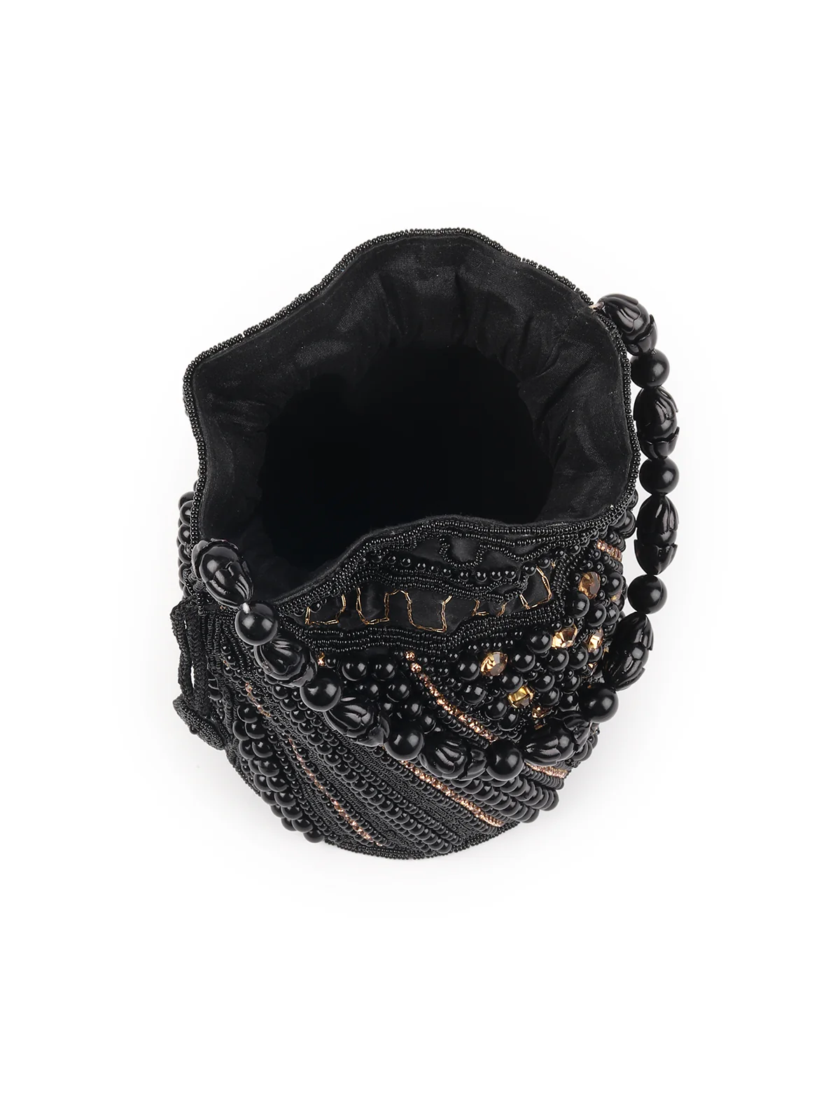 Odette Black Embroidered Potli Bag with Tassels For Women - Image 3