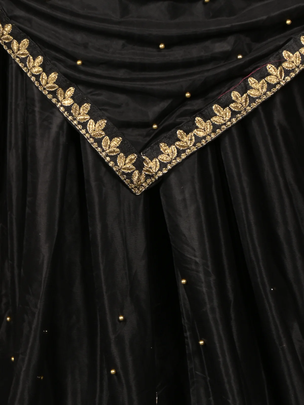 Odette Black Embroidered Satin Saree With Unstitched Blouse For Women - Image 5