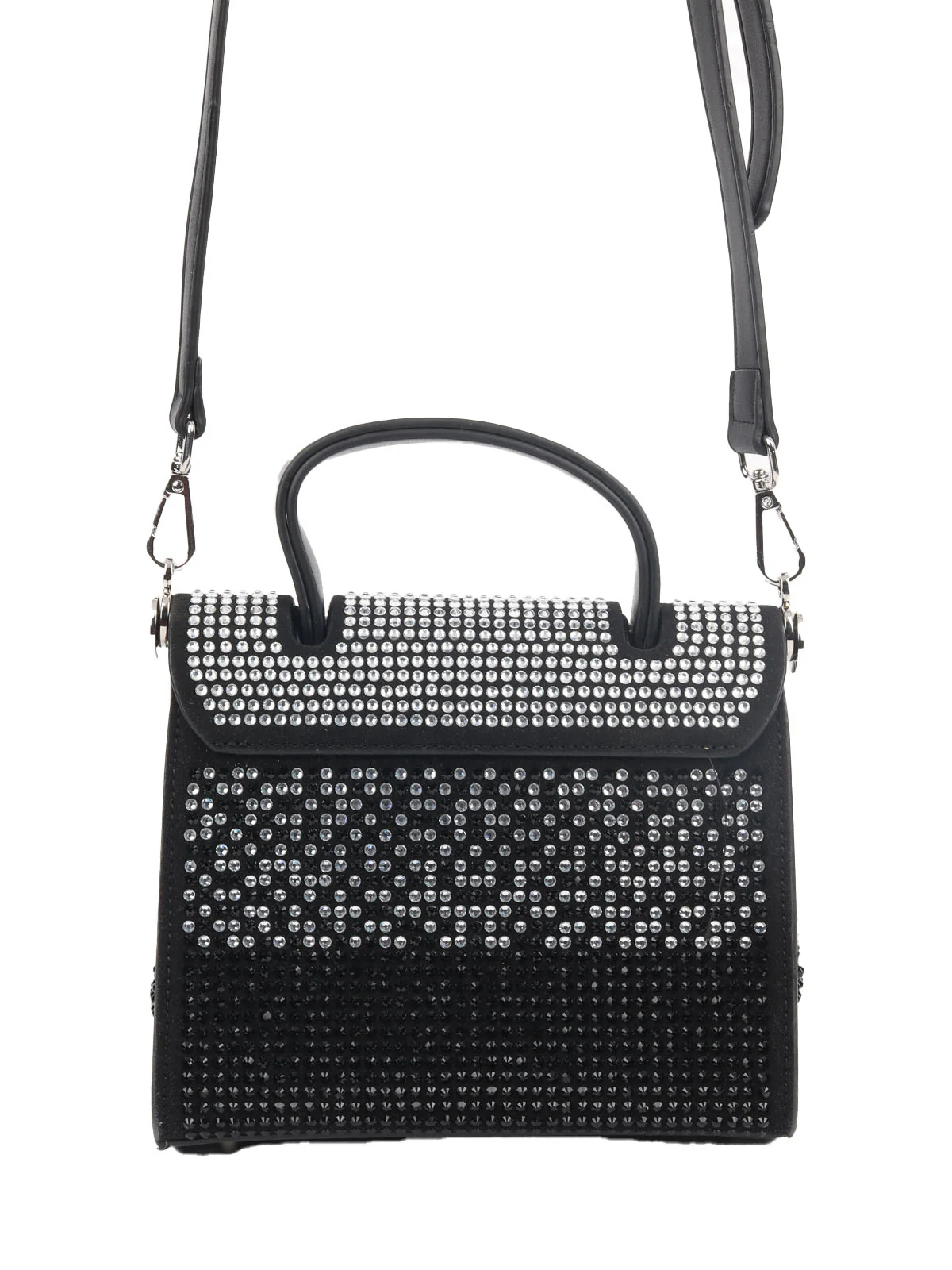 Odette Black Faux Leather Comprehensive With Silver Stone Work Sling Bag For Women - Image 6