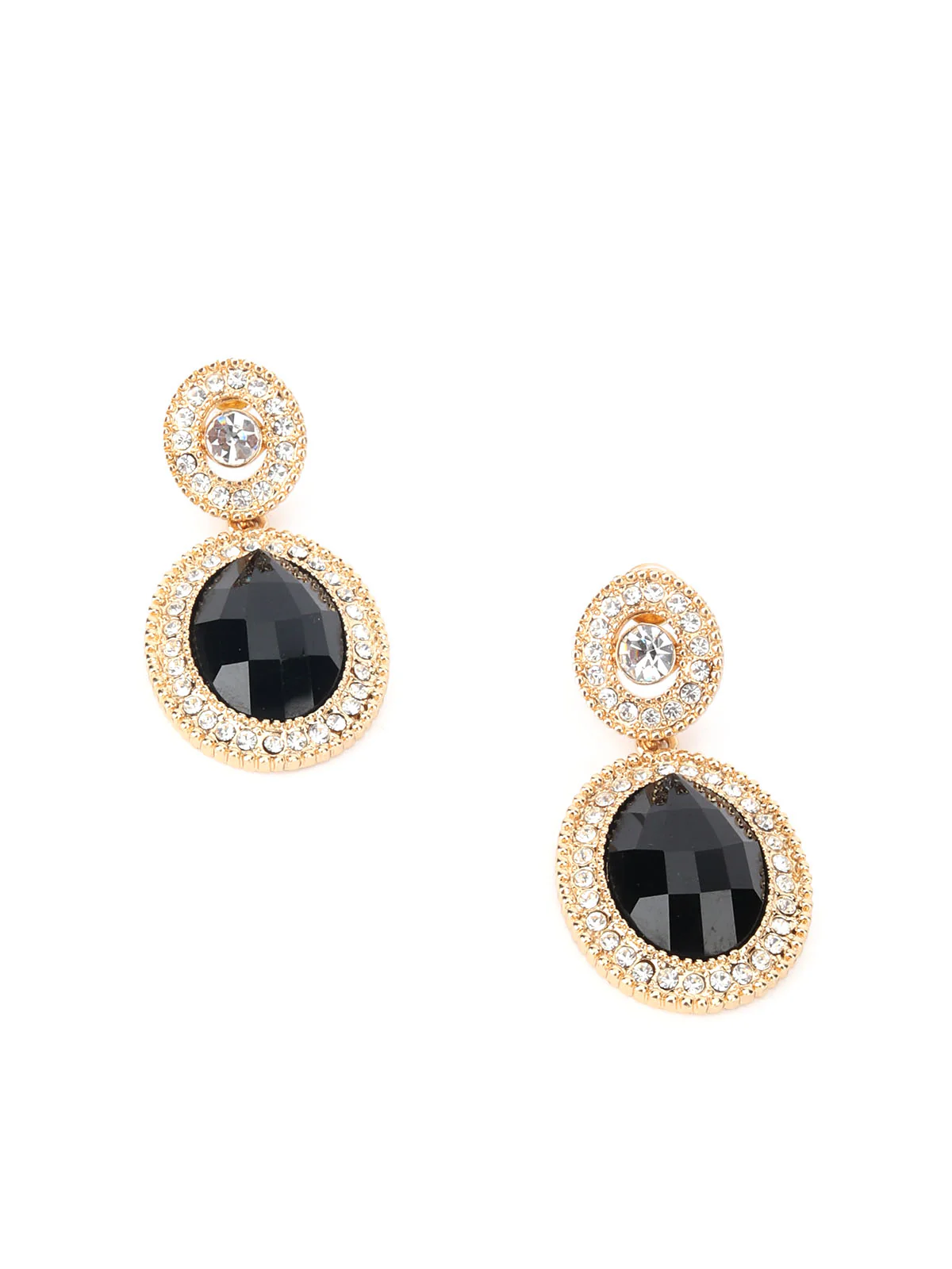 Odette Black Faux Stones Golden Dangler Earring For Women - Image 2