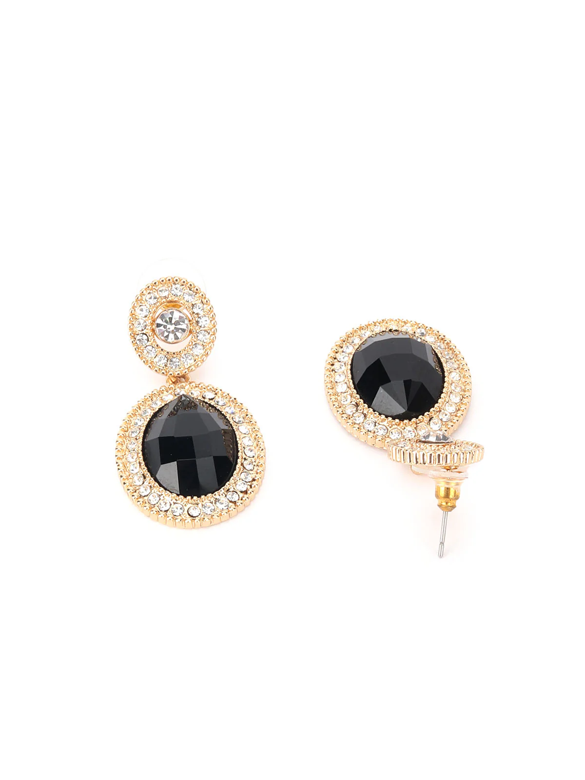 Odette Black Faux Stones Golden Dangler Earring For Women - Image 3