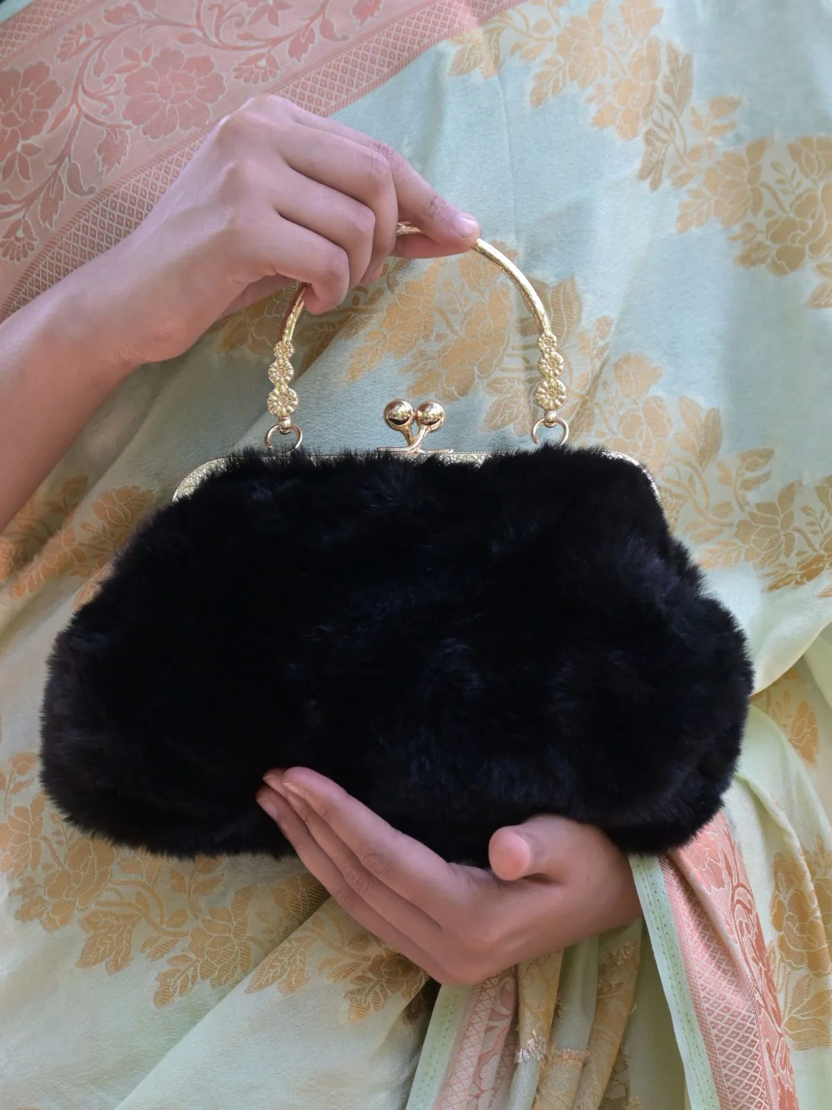 Odette Black Fur Clutch For Women - Image 2