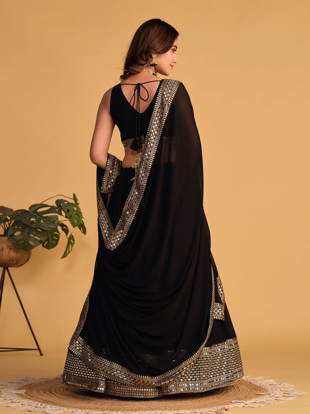Odette Black Georgette Embellished Semi Stitched Lehenga With Unstitched Blouse For Women - Image 4