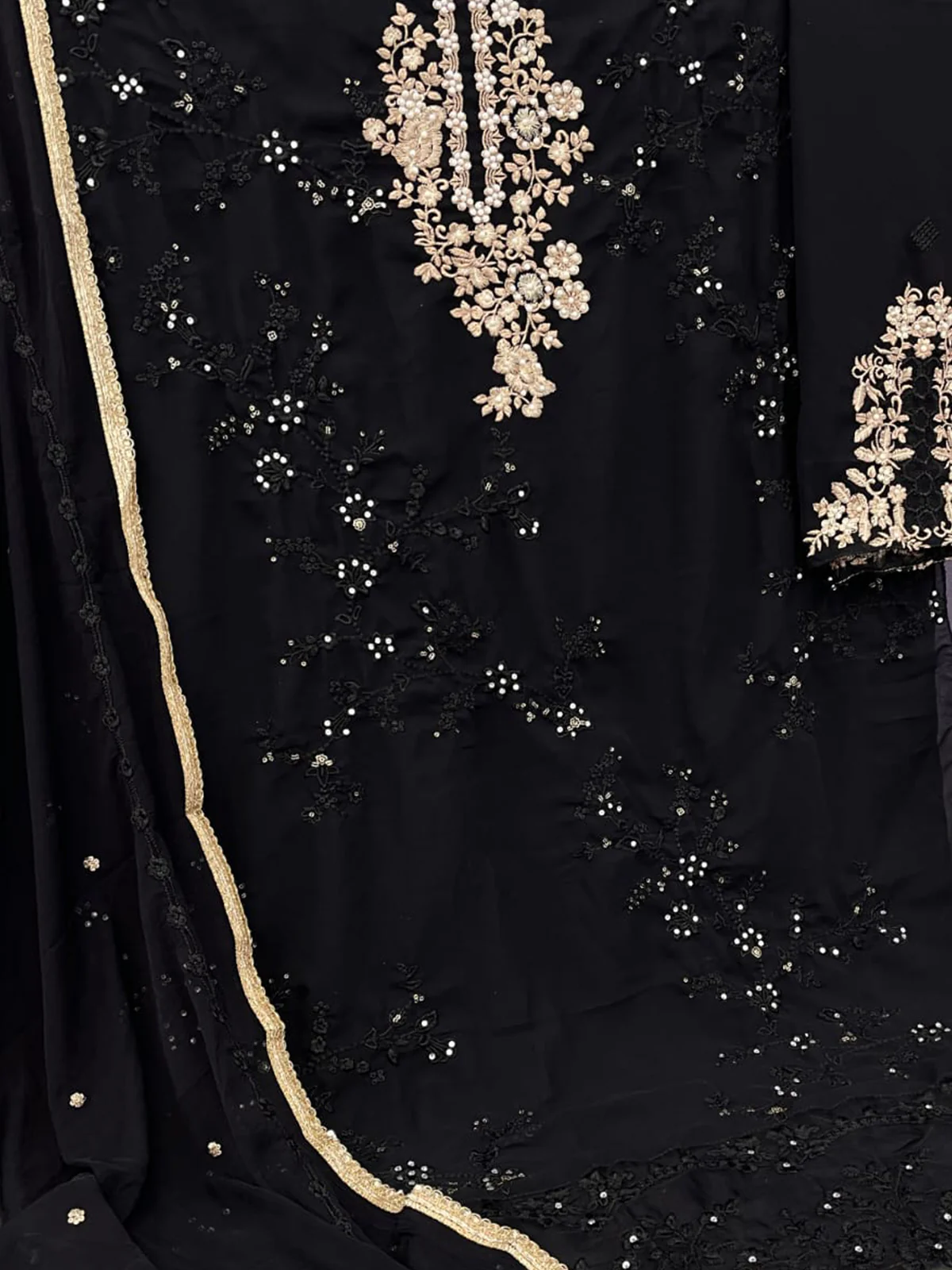 Odette Black Georgette Embroidered Semi Stitched Kurta Set For Women - Image 3