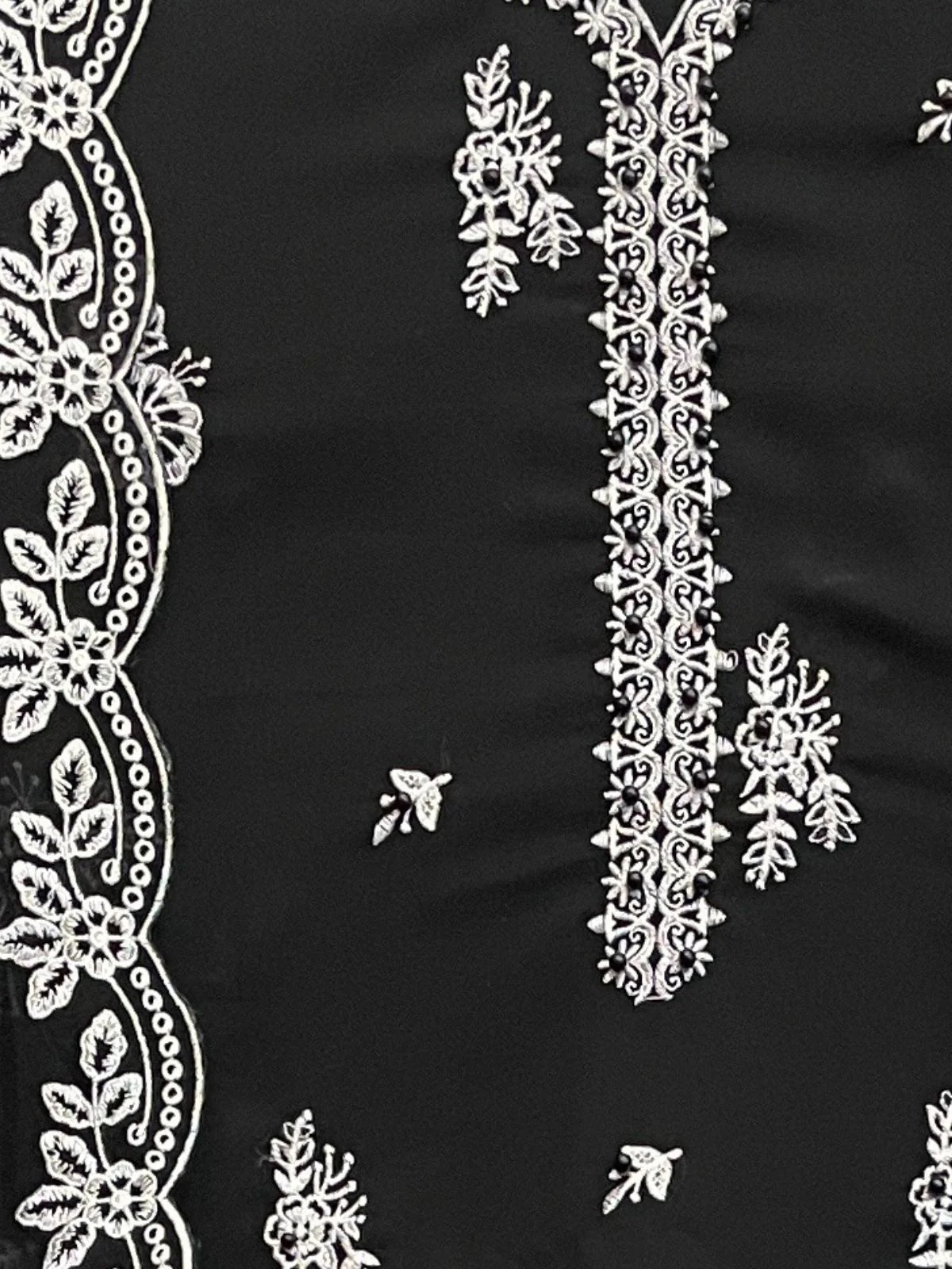 Odette Black Georgette Embroidered Semi-Stitched Kurta Set For Women - Image 3