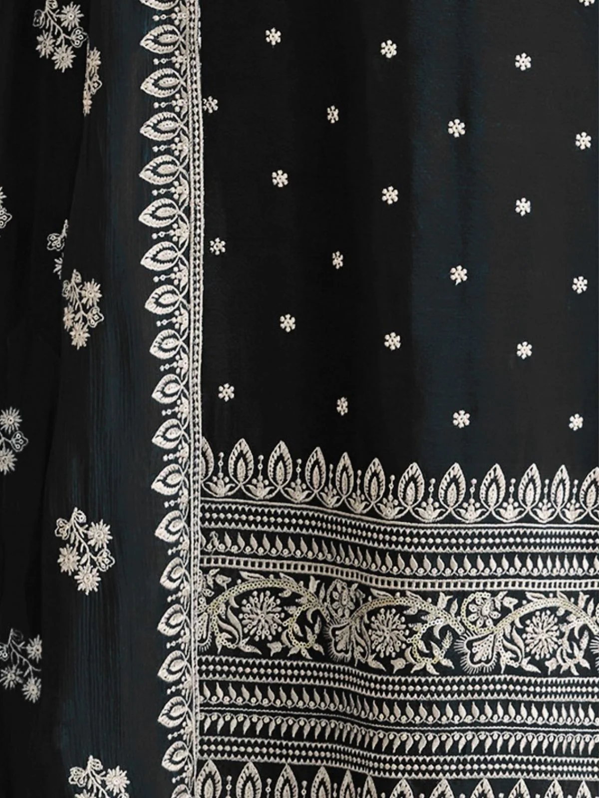 Odette Black Georgette Embroidered Semi-Stitched Kurta Set For Women - Image 3