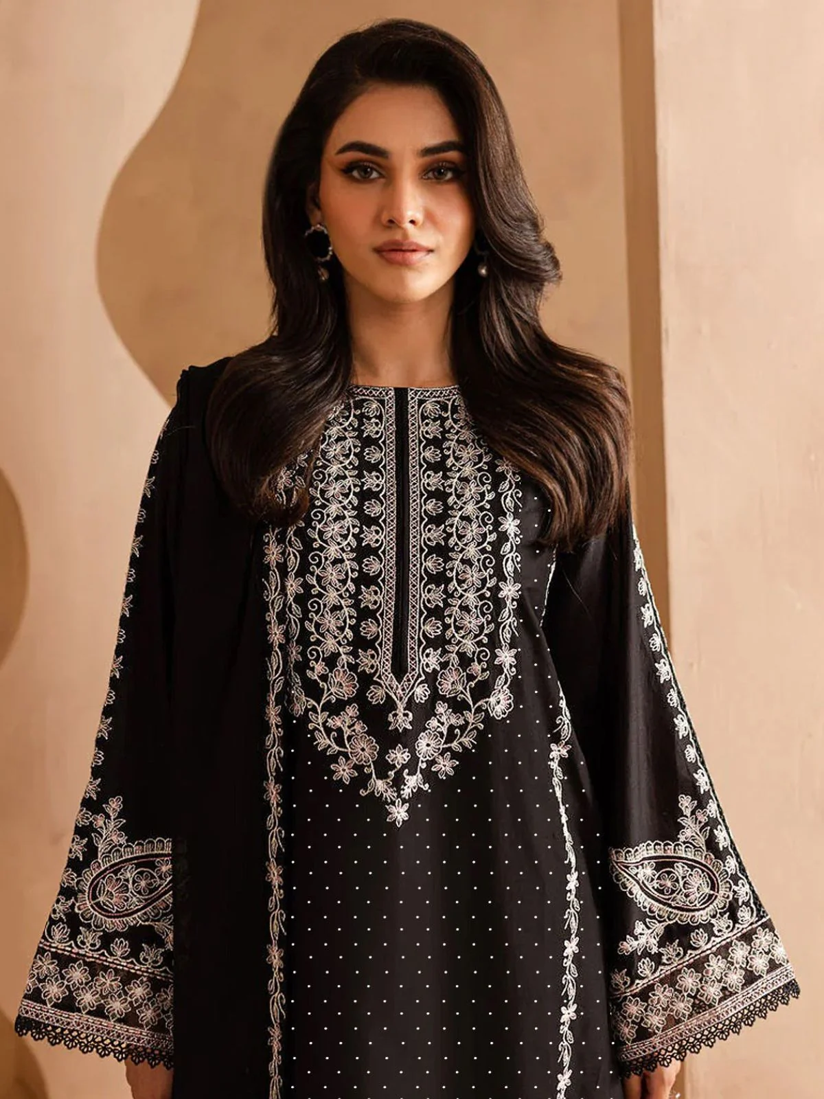 Odette Black Georgette Embroidered Semi-Stitched Kurta Set For Women - Image 2