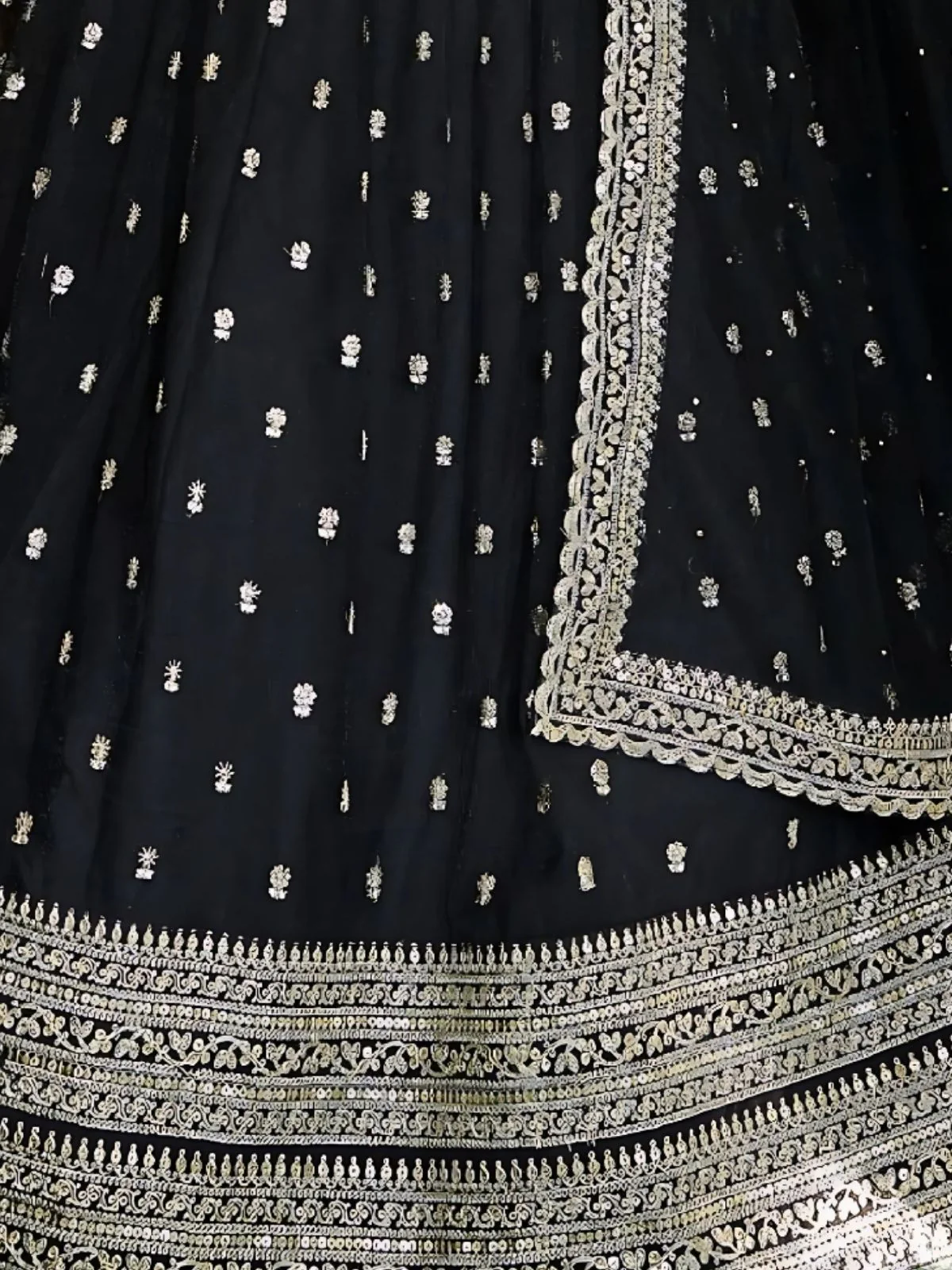 Odette Black Georgette Embroidered Semi-Stitched Lehenga For Women - Image 3