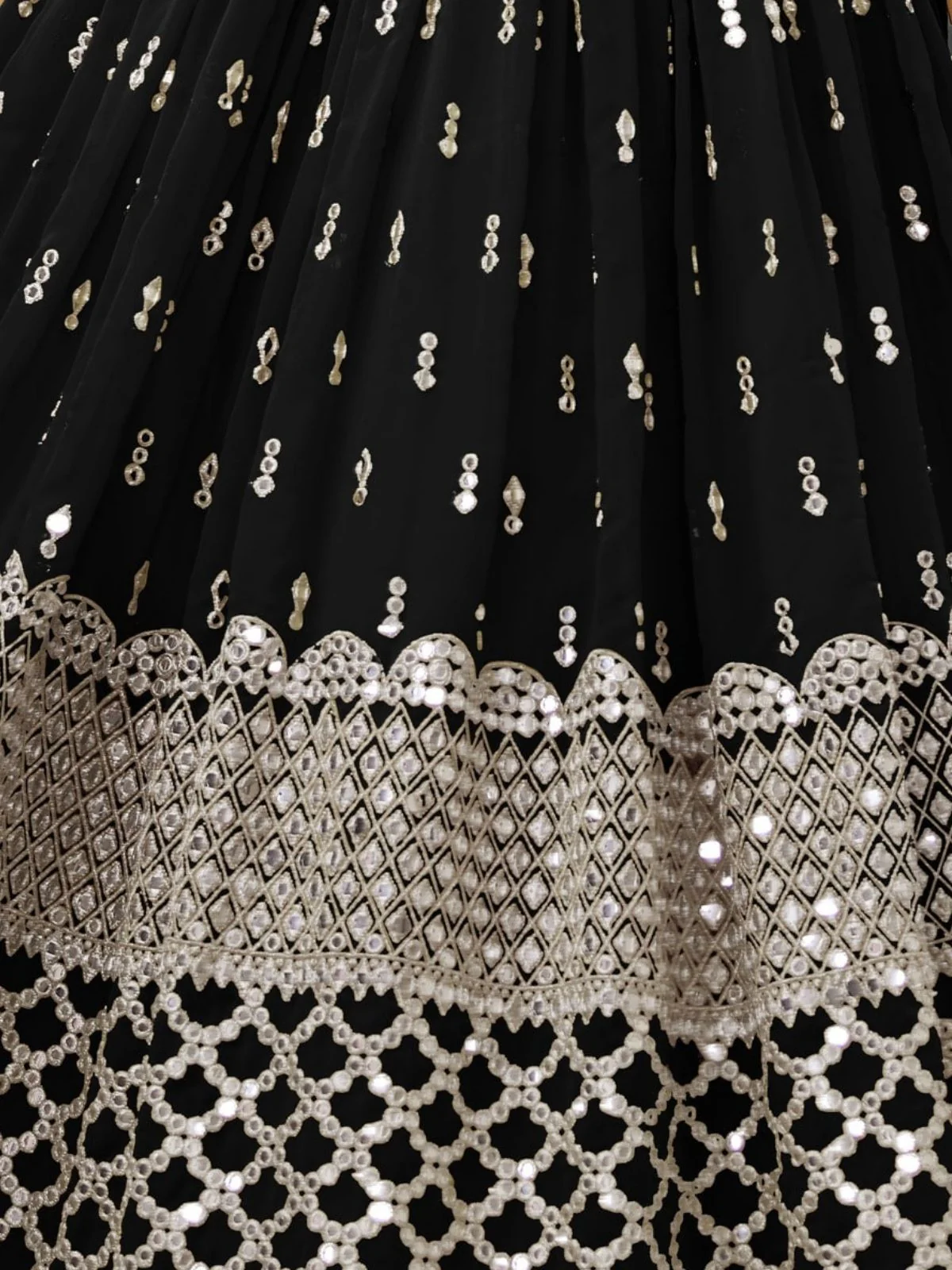 Odette Black Georgette Embroidered Semi Stitched Lehenga With Unstitched Blouse For Women - Image 6